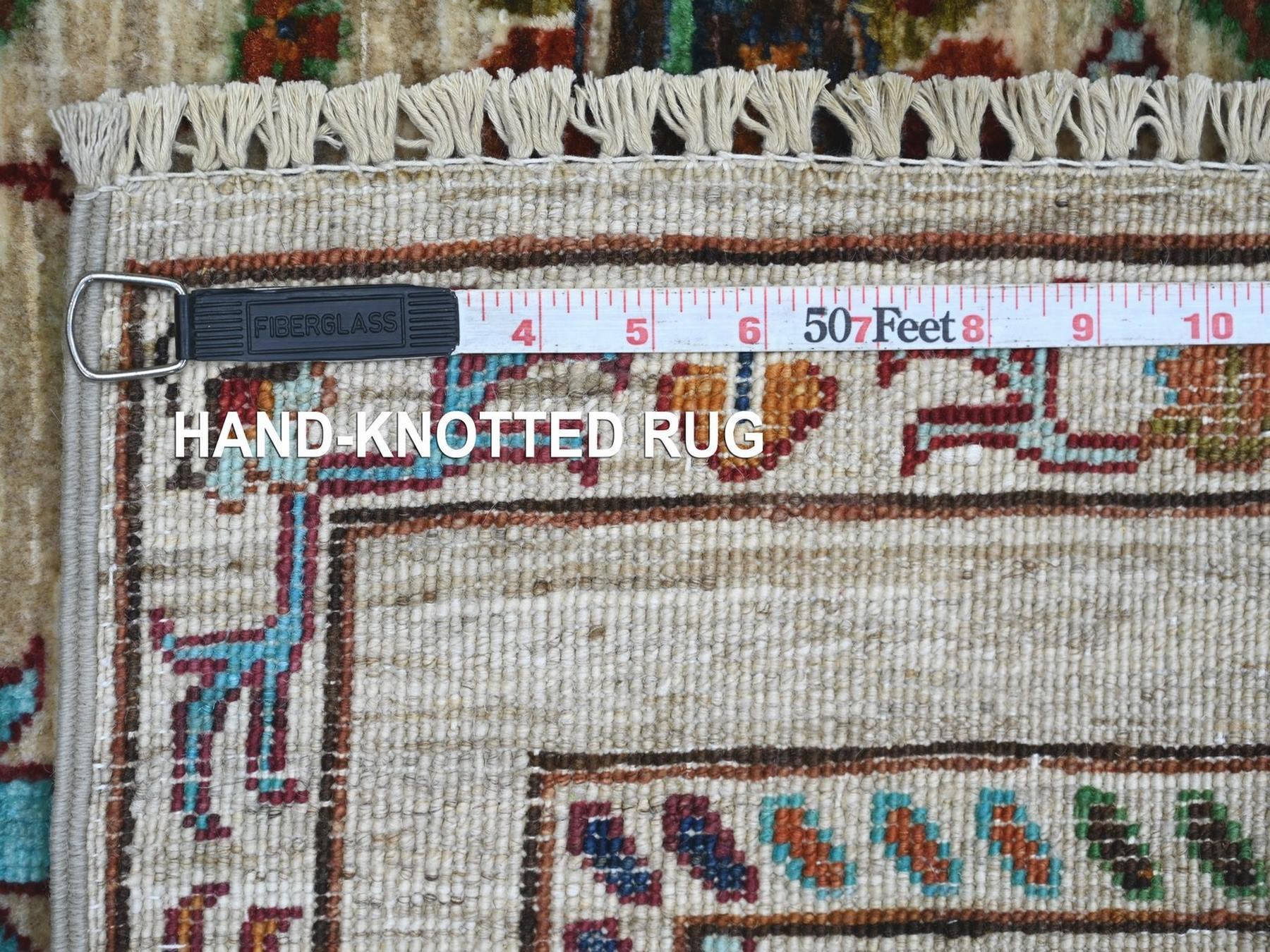 2'8"x4' Parchment White, Afghan Sultani with All Over Floral Pattern, Denser Weave, Soft Wool, Vegetable Dyes, Hand Knotted, Sample, Mat, Oriental Rug HR22326 - Image 6