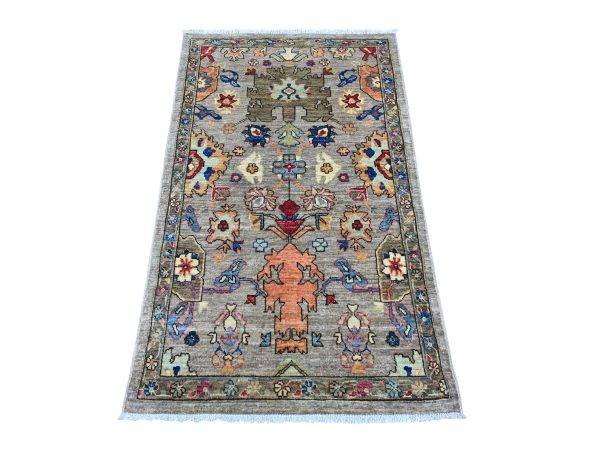 3'x4'9" Spanish Gray, Heriz All Over Design, Aryana Collection, Vegetable Dyes, Hand Knotted, Soft Pile, High Mountain Wool, Densely Woven, Oriental Rug HR22482