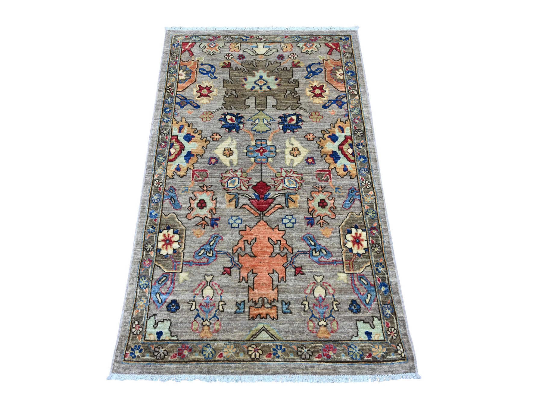 3'x4'9" Spanish Gray, Heriz All Over Design, Aryana Collection, Vegetable Dyes, Hand Knotted, Soft Pile, High Mountain Wool, Densely Woven, Oriental Rug HR22482