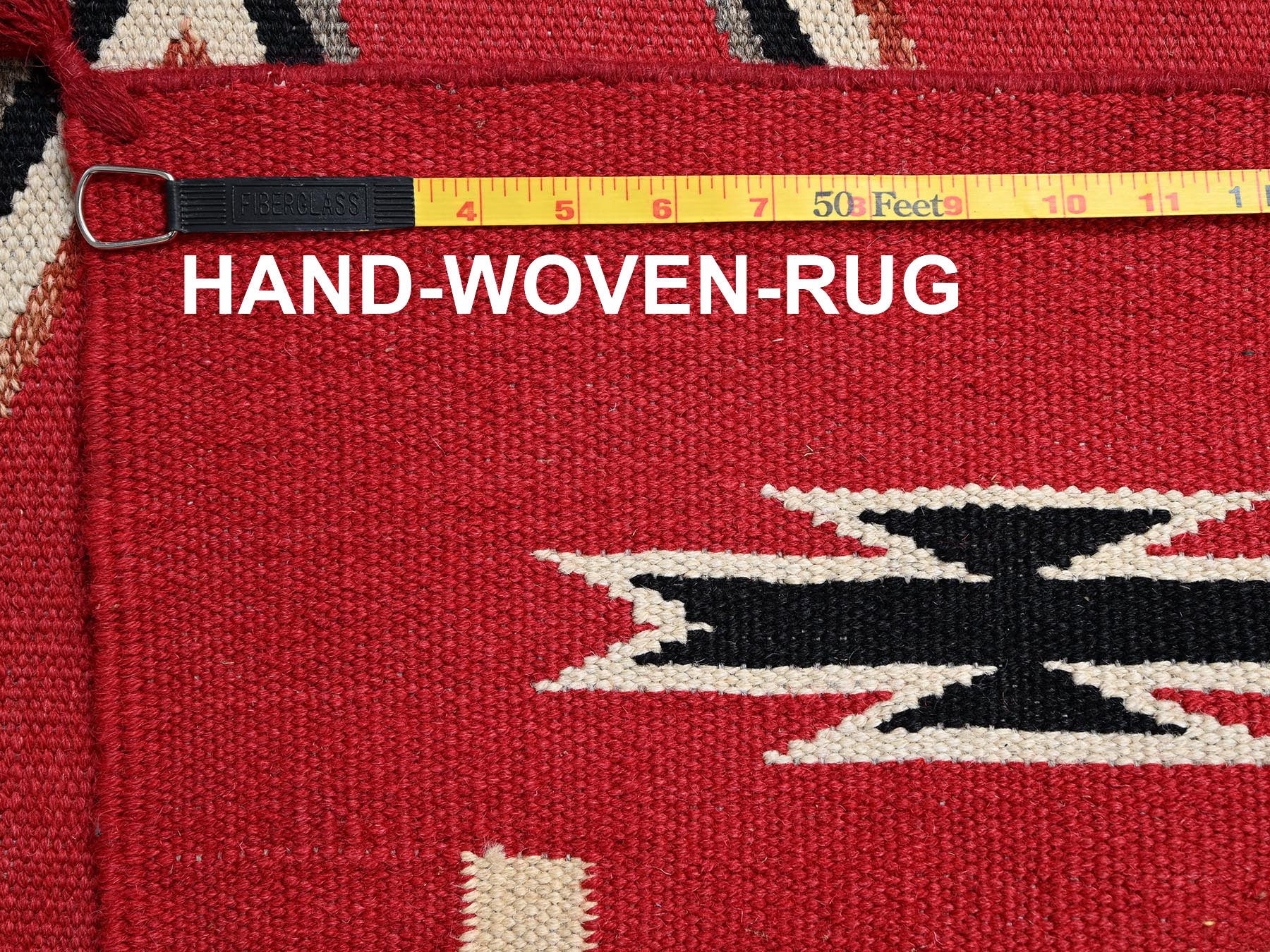 9'x12'1" Crimson Red, Flat Weave, American Indian Southwest Geometric Design, Hand Woven, 100% Wool, Oriental Rug HR2249 - Image 7