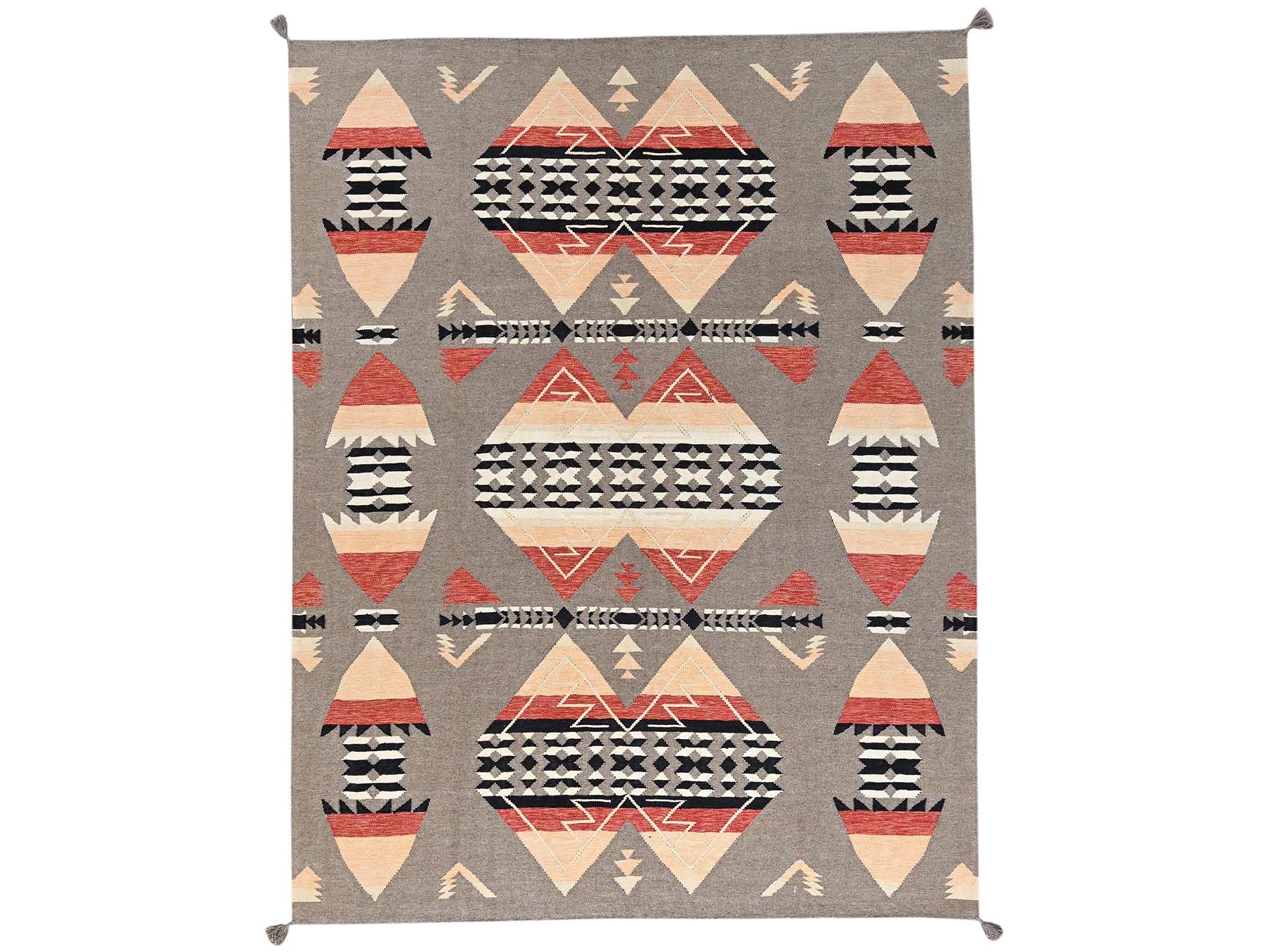 8'x10'3" Khaki Brown, Flat Weave, American Indian Southwest Geometric Design, Hand Woven, 100% Wool, Oriental Rug HR2257