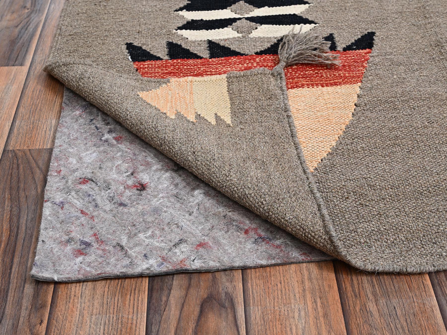 8'x10'3" Khaki Brown, Flat Weave, American Indian Southwest Geometric Design, Hand Woven, 100% Wool, Oriental Rug HR2257 - Image 3