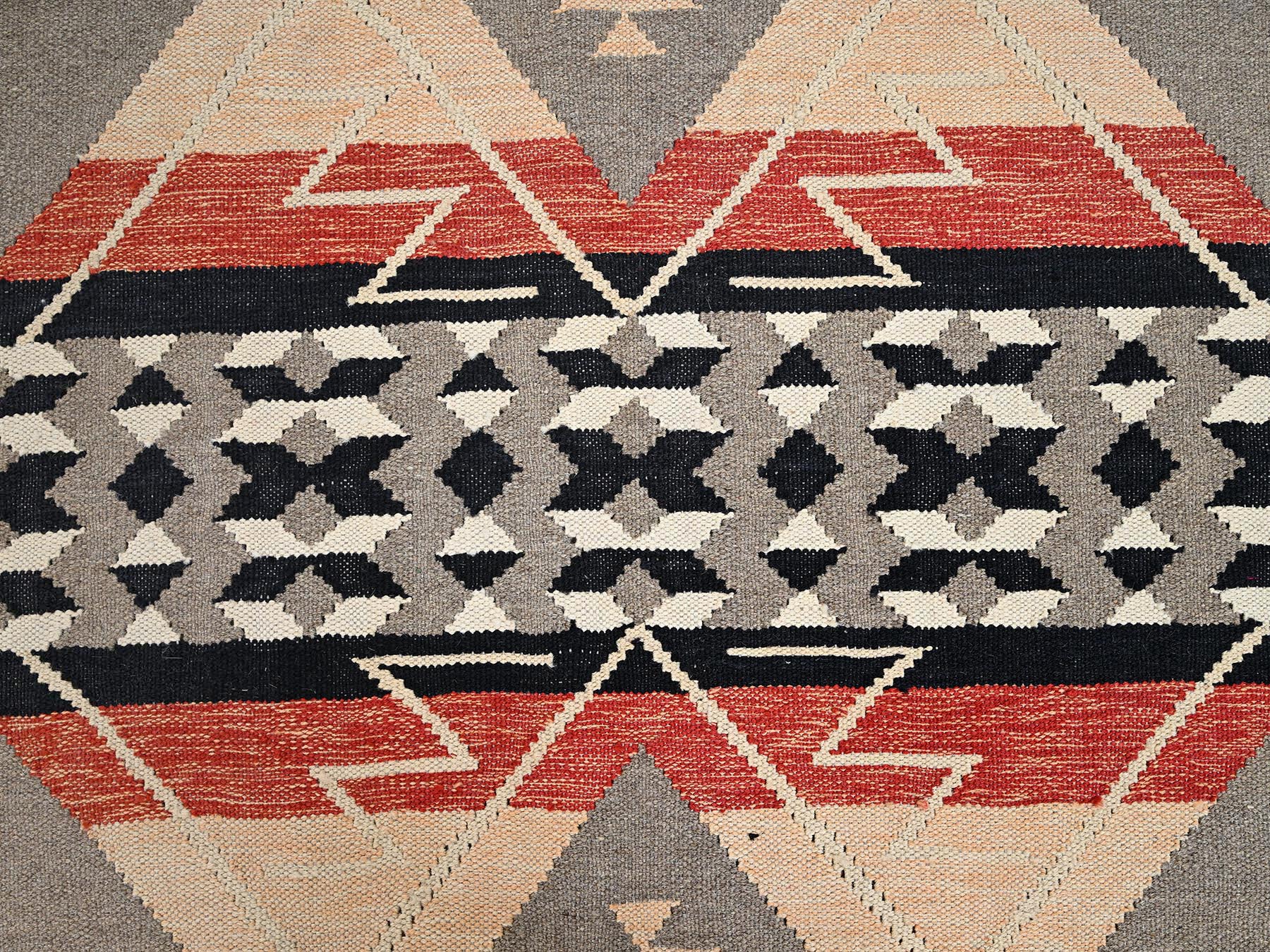 8'x10'3" Khaki Brown, Flat Weave, American Indian Southwest Geometric Design, Hand Woven, 100% Wool, Oriental Rug HR2257 - Image 4