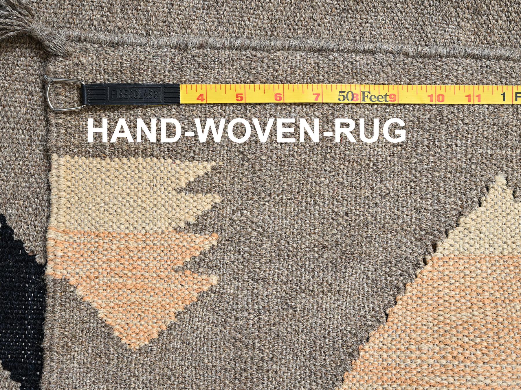 8'x10'3" Khaki Brown, Flat Weave, American Indian Southwest Geometric Design, Hand Woven, 100% Wool, Oriental Rug HR2257 - Image 7