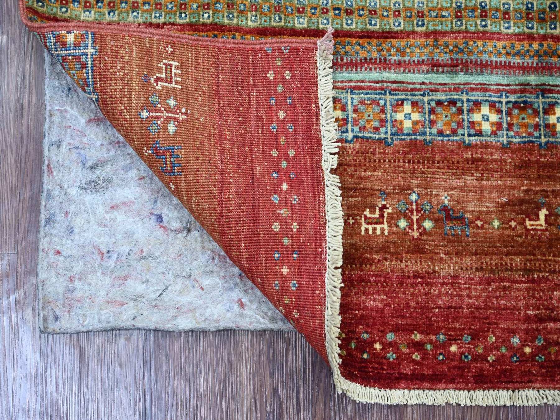 2'7"x5' Rust Red, Pure Wool, Hand Knotted, Afghan Super Kazak with Khorjin Design, Vegetable Dyes, Oriental Rug HR22573 - Image 2