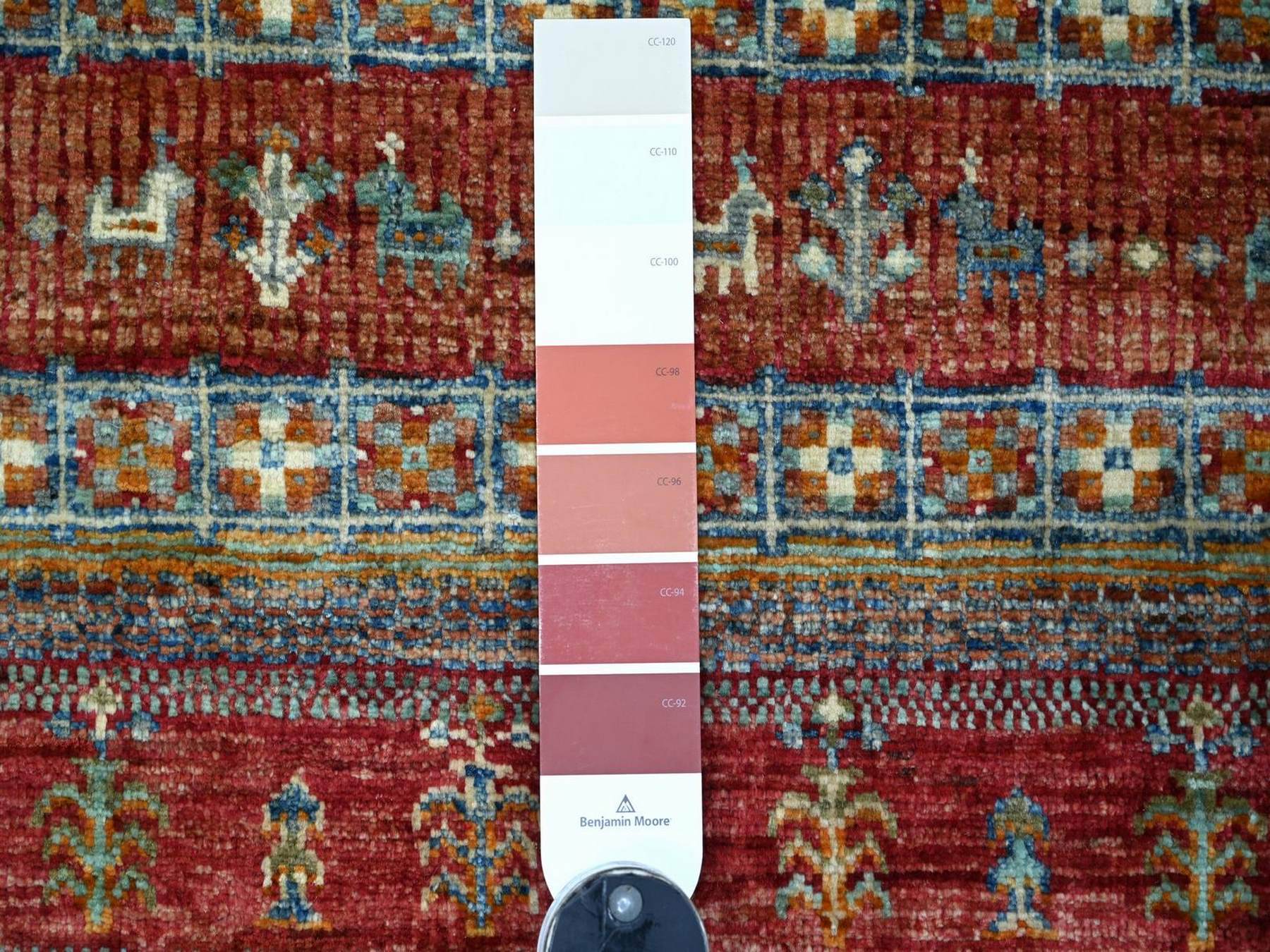 2'7"x5' Rust Red, Pure Wool, Hand Knotted, Afghan Super Kazak with Khorjin Design, Vegetable Dyes, Oriental Rug HR22573 - Image 3