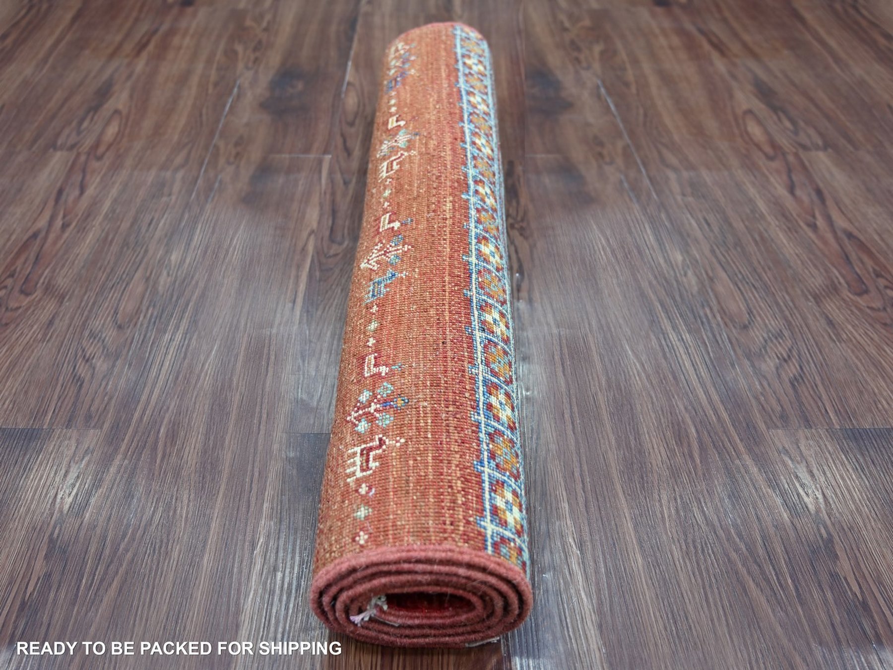 2'7"x5' Rust Red, Pure Wool, Hand Knotted, Afghan Super Kazak with Khorjin Design, Vegetable Dyes, Oriental Rug HR22573 - Image 4