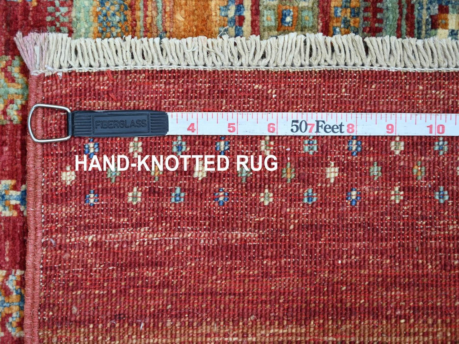 2'7"x5' Rust Red, Pure Wool, Hand Knotted, Afghan Super Kazak with Khorjin Design, Vegetable Dyes, Oriental Rug HR22573 - Image 6