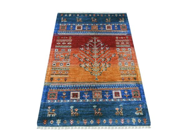 3'4"x5' Navy Blue, Natural Wool, Fine Kashkuli Gabbeh with Small Animal Figurines, Hand Knotted, Vegetable Dyes, Oriental Rug HR22579