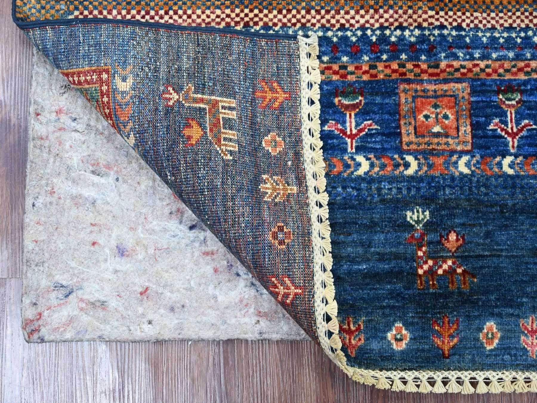 3'4"x5' Navy Blue, Natural Wool, Fine Kashkuli Gabbeh with Small Animal Figurines, Hand Knotted, Vegetable Dyes, Oriental Rug HR22579 - Image 2
