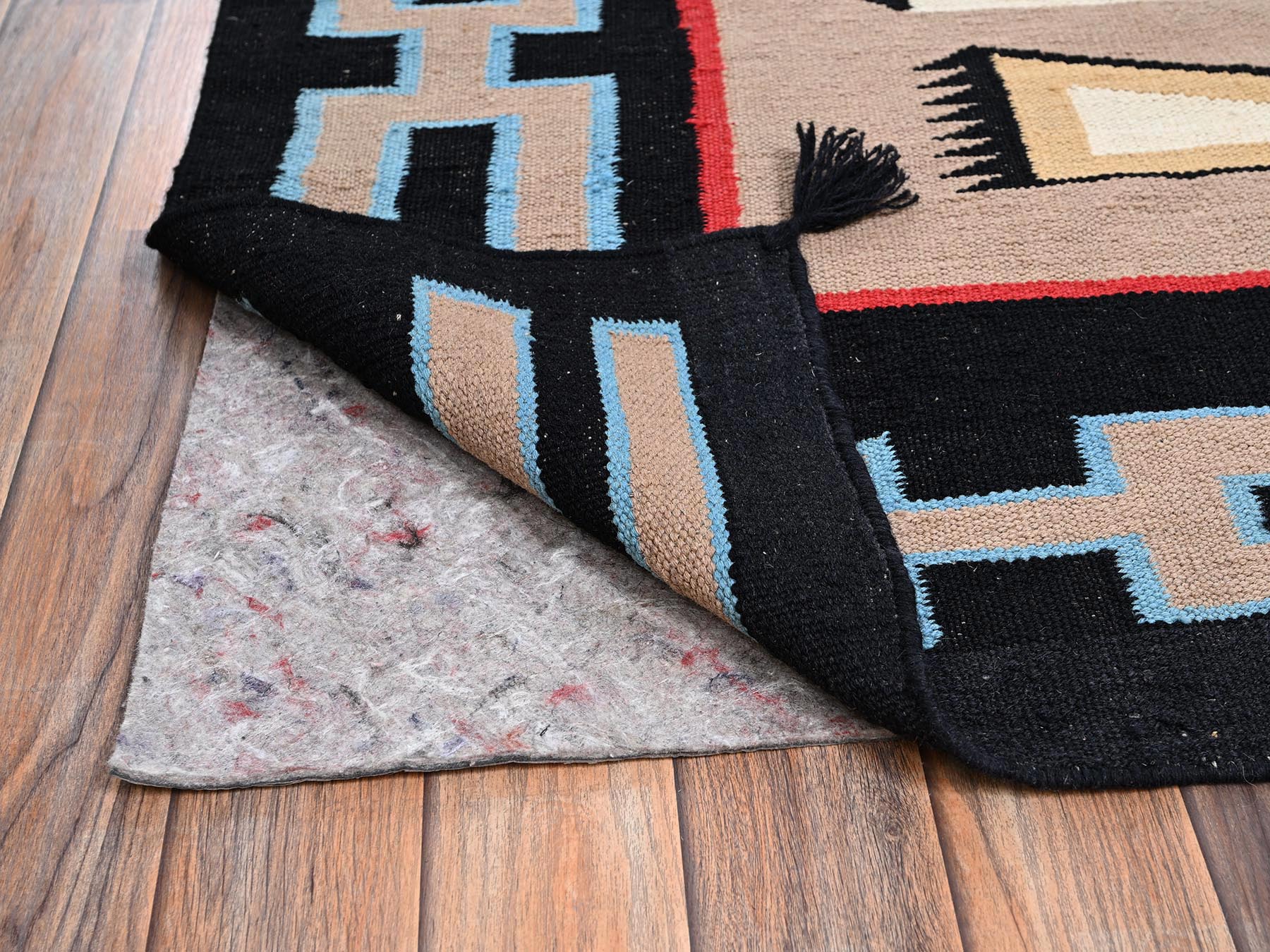 8'3"x9'7" Beaver Brown, Flat Weave, American Indian Southwest Geometric Design, Hand Woven, 100% Wool, Oriental Rug HR2259 - Image 3