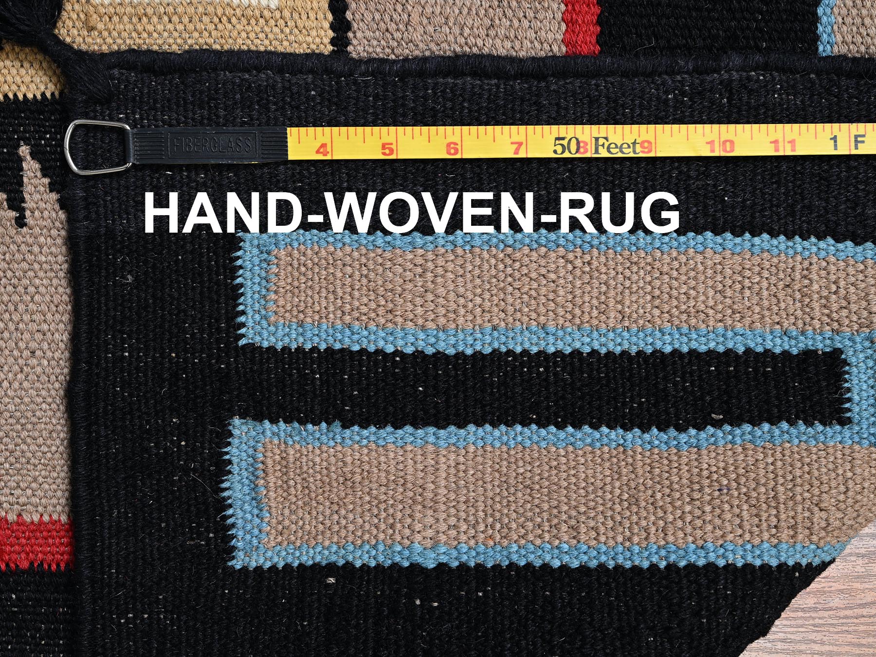 8'3"x9'7" Beaver Brown, Flat Weave, American Indian Southwest Geometric Design, Hand Woven, 100% Wool, Oriental Rug HR2259 - Image 7