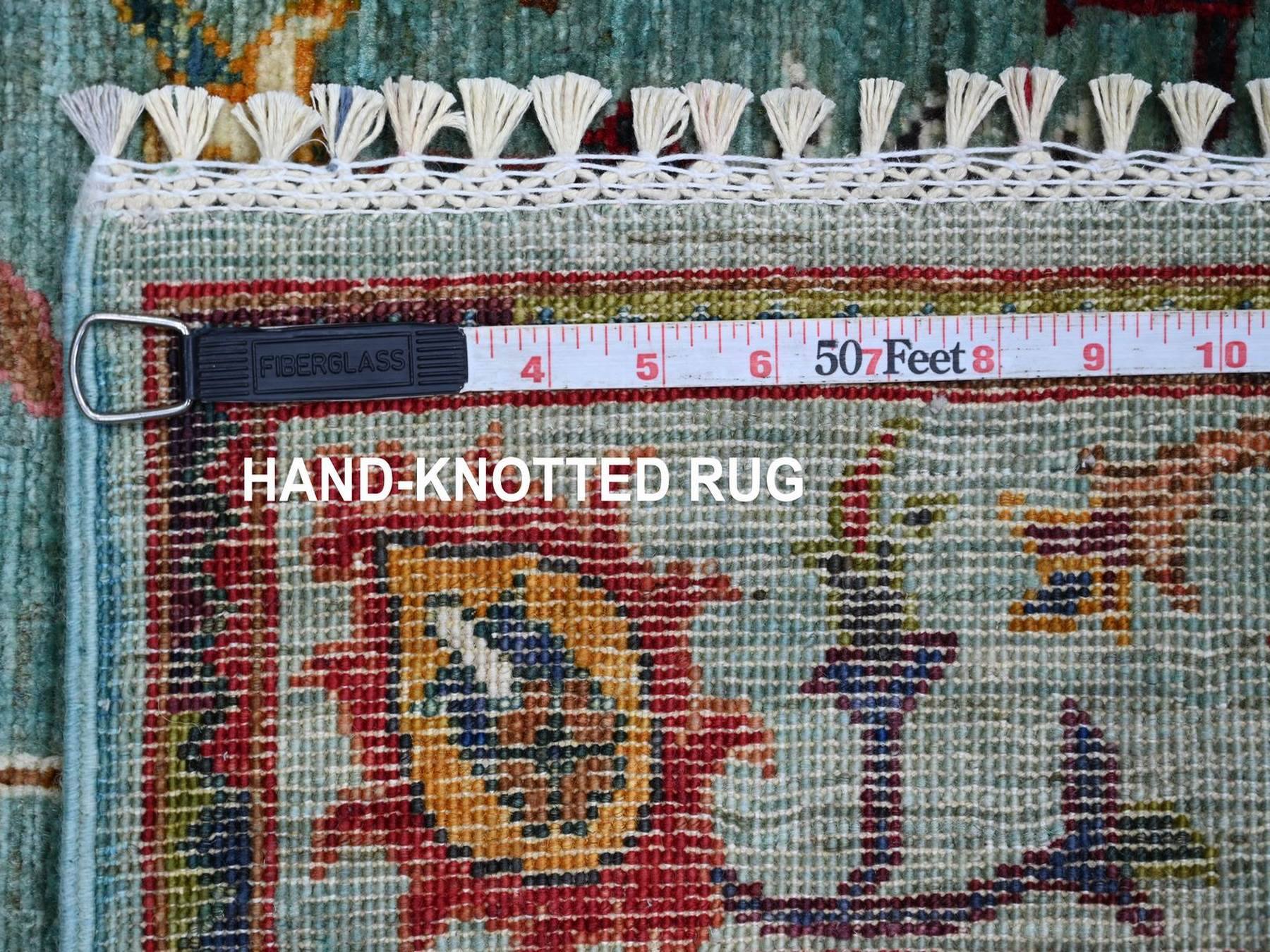 2'8"x4'5" Teal Blue, Afghan Sultani with All Over Floral Pattern, Soft Wool, Hand Knotted, Vegetable Dyes, Denser Weave, Oriental Rug HR22603 - Image 6