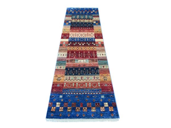 2'6"x8'2" Colorful, Vegetable Dyes, Natural Wool, Fine Kashkuli Gabbeh with Small Animal Figurines, Hand Knotted, Narrow Runner, Oriental Rug HR22604
