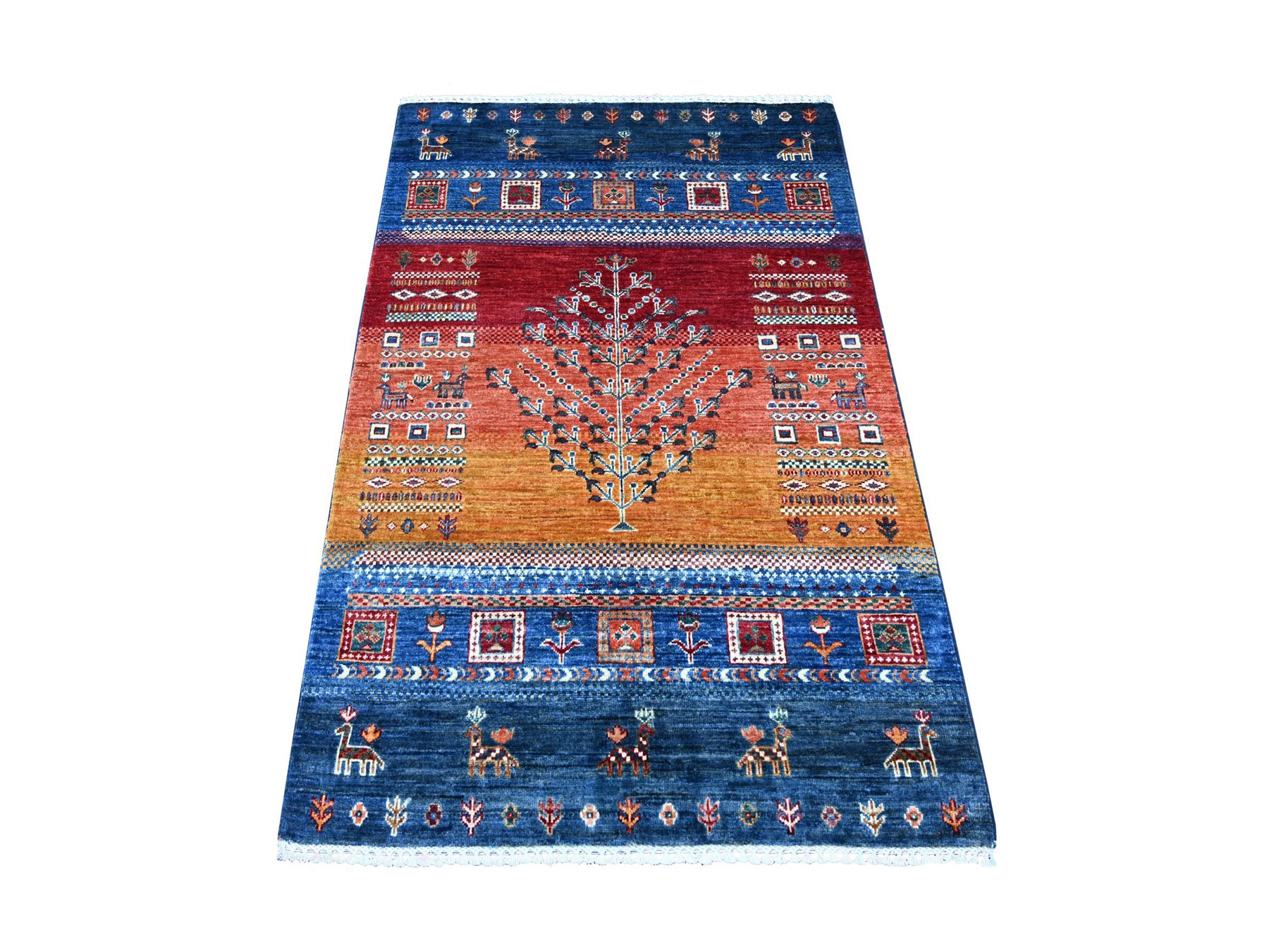 3'2"x5' Navy Blue, Fine Kashkuli Gabbeh with Small Animal Figurines, Hand Knotted, Natural Wool, Vegetable Dyes, Oriental Rug HR22605