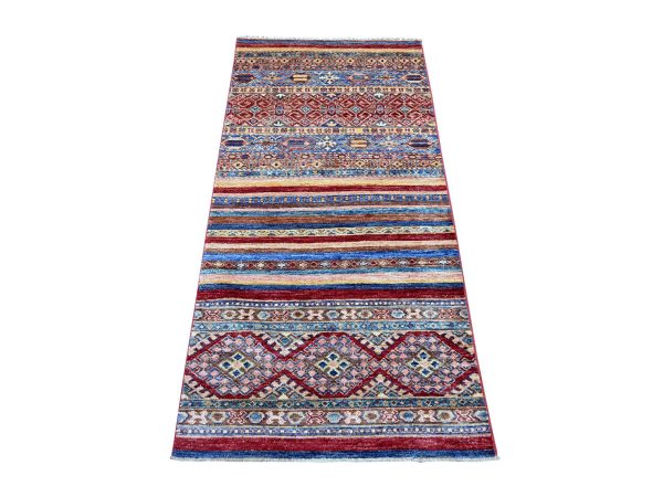 2'8"x5'7" Colorful, Natural Wool, Hand Knotted, Afghan Super Kazak with Khorjin Design, Vegetable Dyes, Short Runner, Oriental Rug HR22606