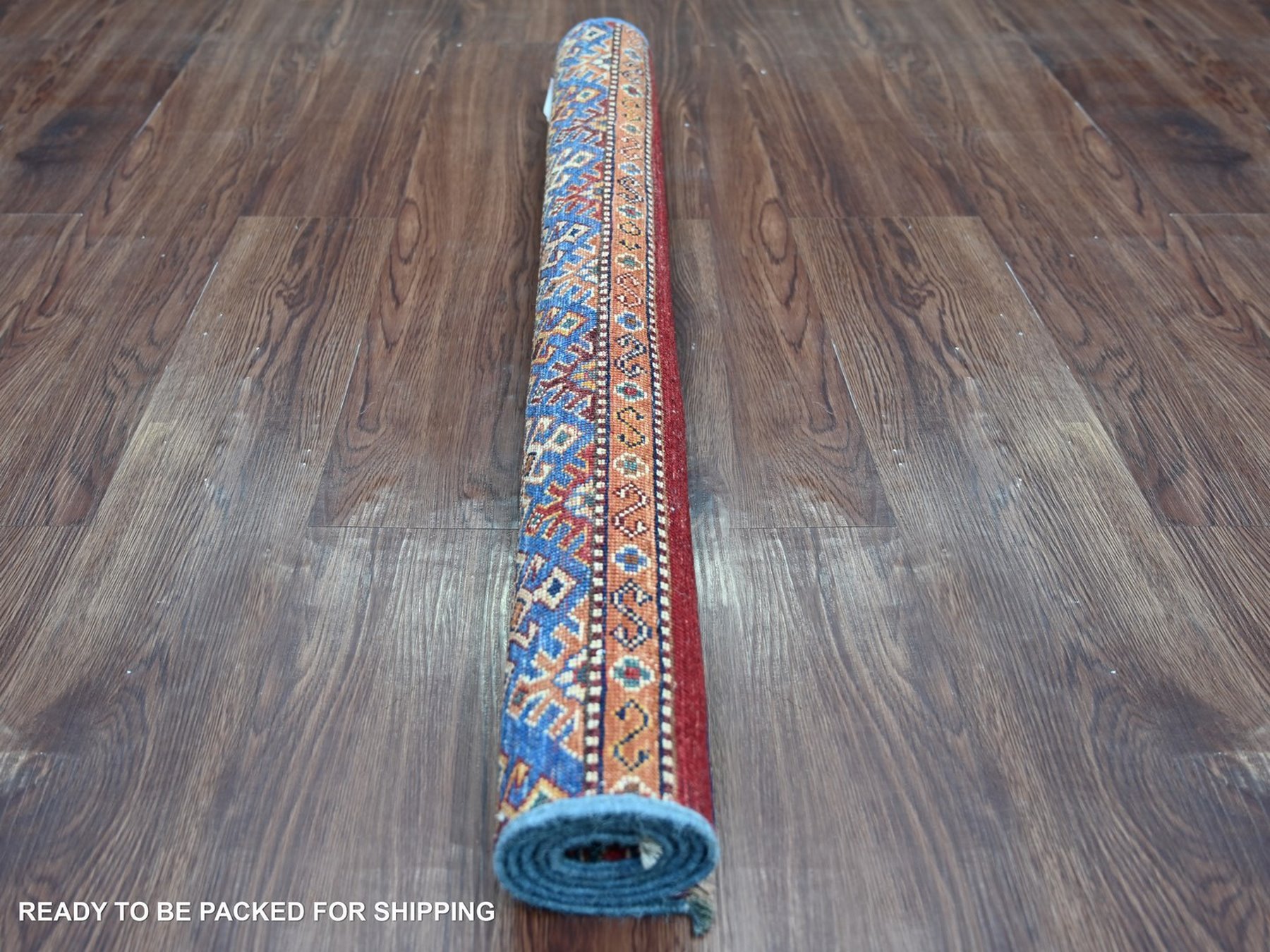 3'5"x3'7" Colorful, Afghan Super Kazak with Khorjin Design, Natural Wool, Hand Knotted, Vegetable Dyes, Square, Oriental Rug HR22607 - Image 4