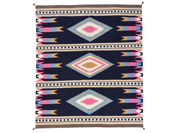 8'4"x9'7" Midnight Blue, Flat Weave, American Indian Southwest Geometric Design, Hand Woven, 100% Wool, Oriental Rug HR2262