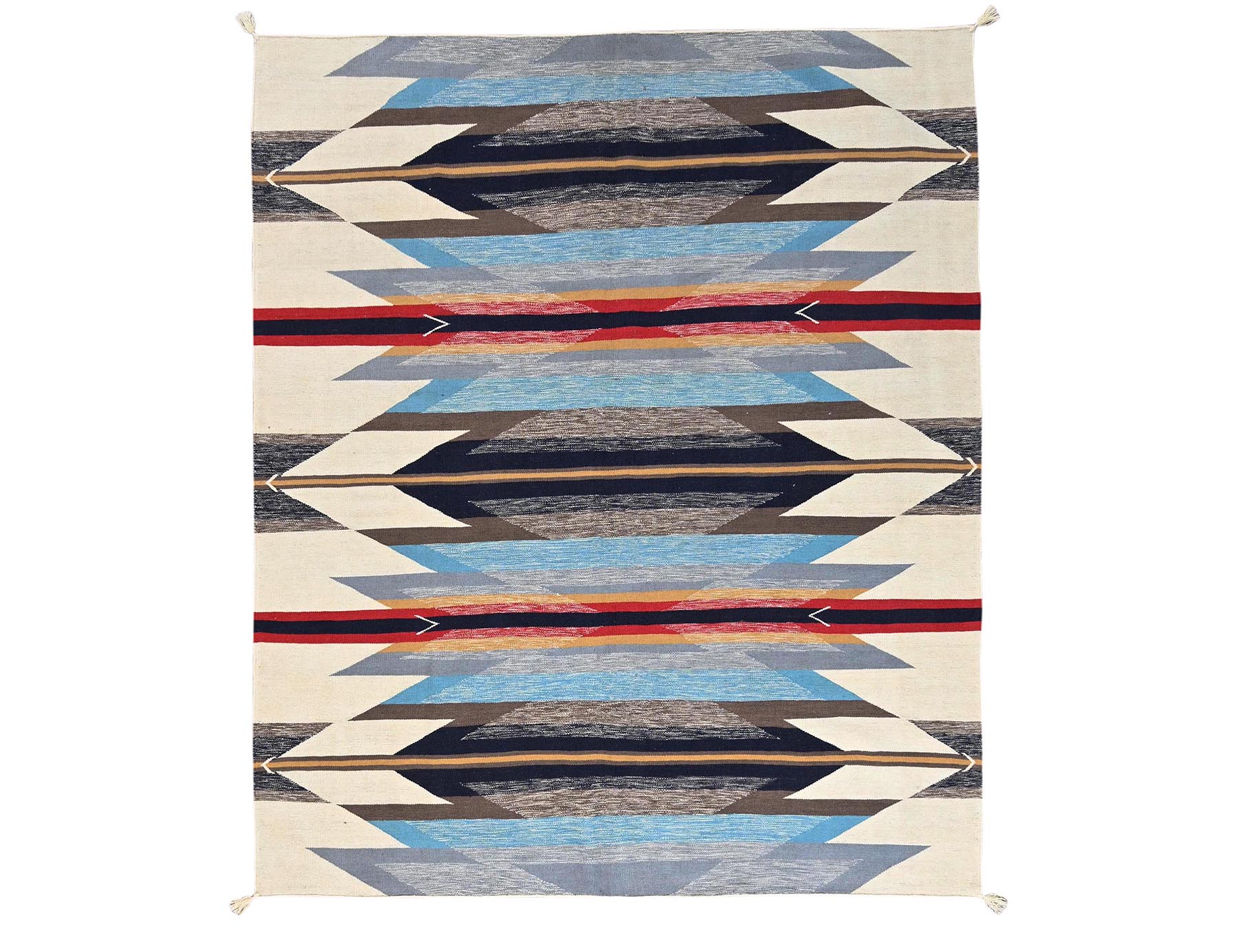 8'2"x9'7" Light Blue, Flat Weave, American Indian Southwest Geometric Design, Hand Woven, 100% Wool, Oriental Rug HR2263