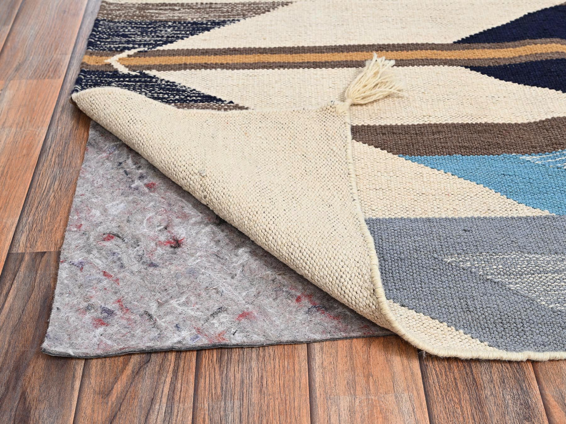 8'2"x9'7" Light Blue, Flat Weave, American Indian Southwest Geometric Design, Hand Woven, 100% Wool, Oriental Rug HR2263 - Image 3