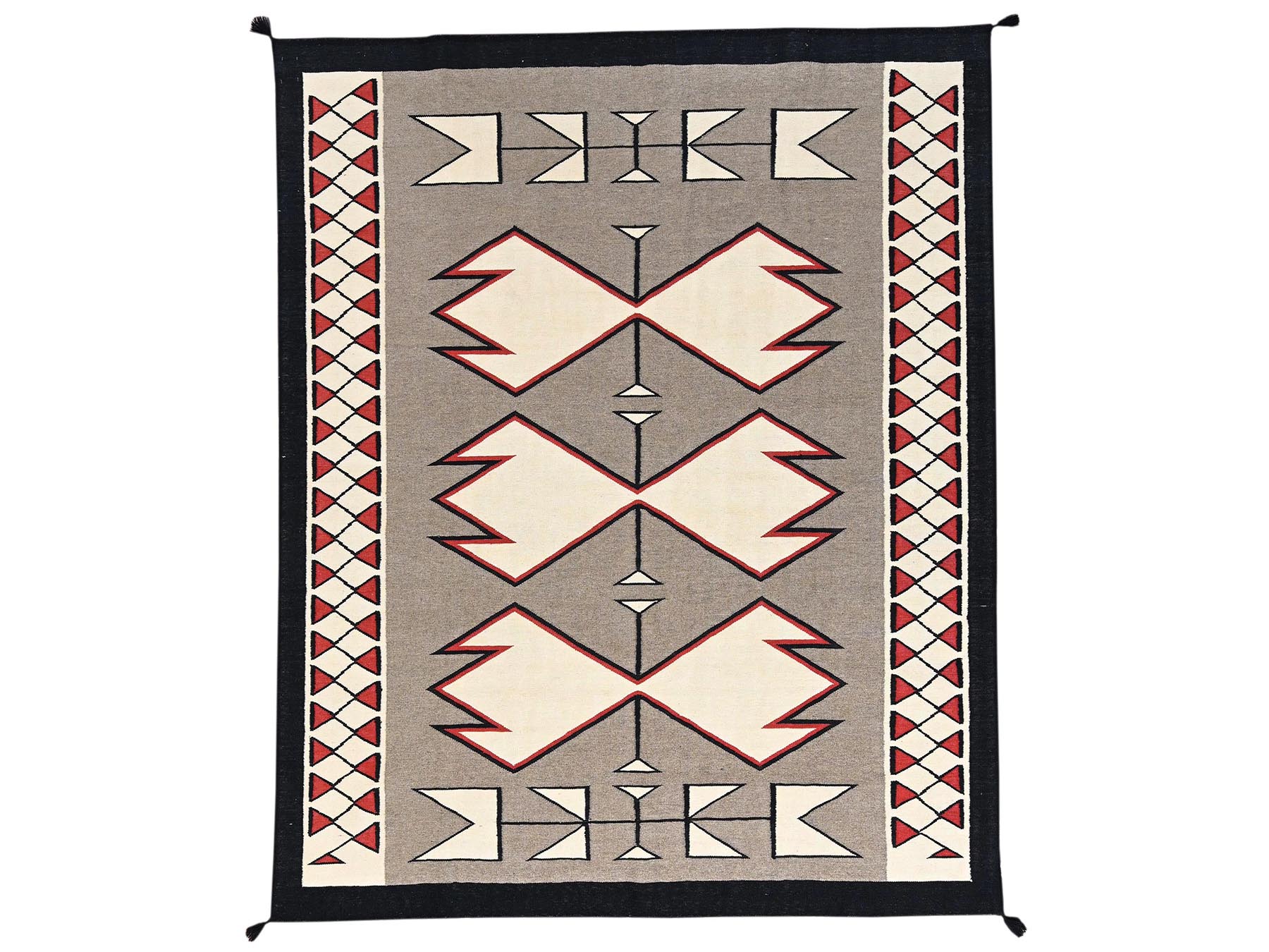 8'1"x10' Khaki Brown, Flat Weave, American Indian Southwest Geometric Design, Hand Woven, 100% Wool, Oriental Rug HR2264