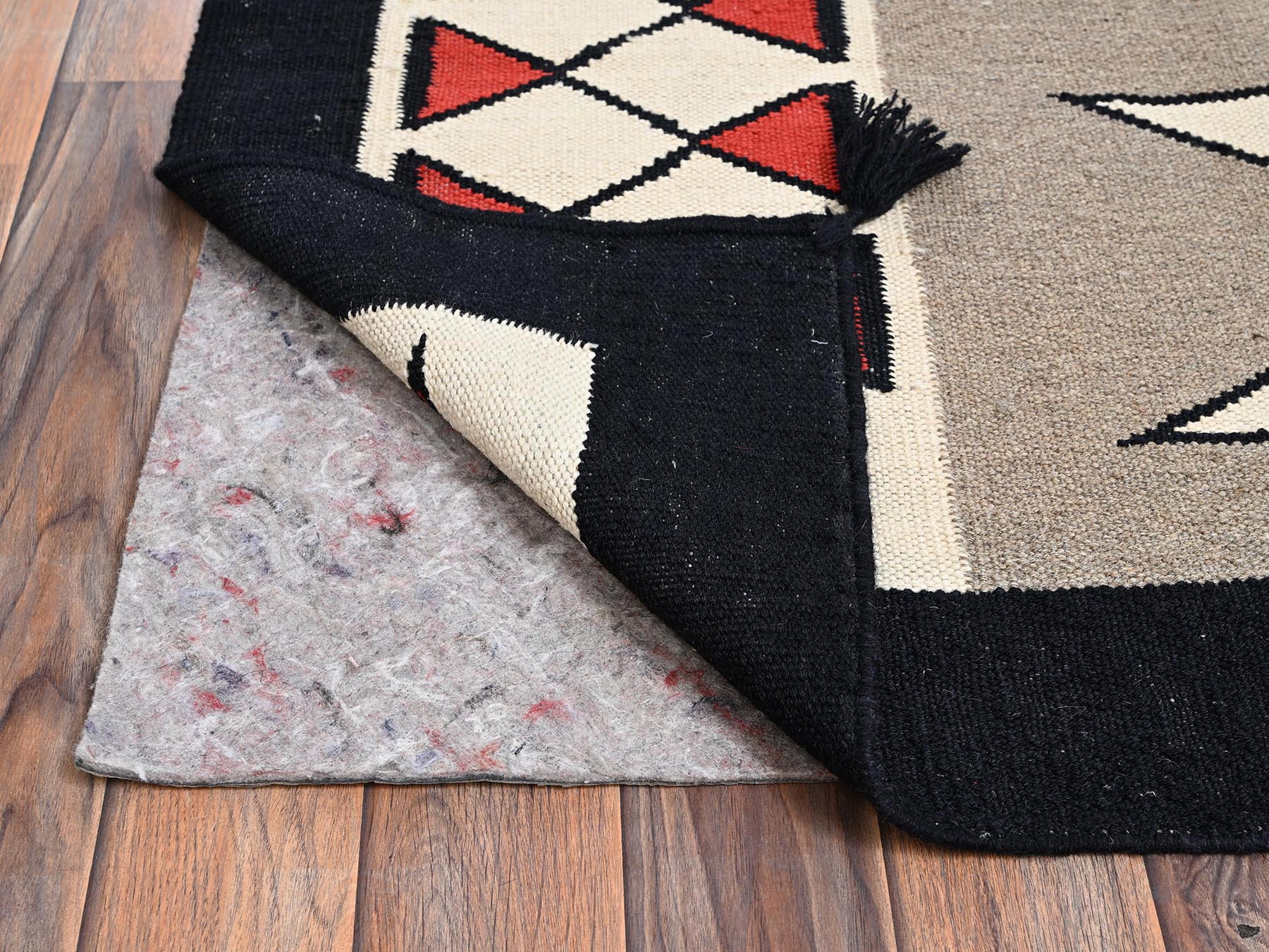 8'1"x10' Khaki Brown, Flat Weave, American Indian Southwest Geometric Design, Hand Woven, 100% Wool, Oriental Rug HR2264 - Image 3