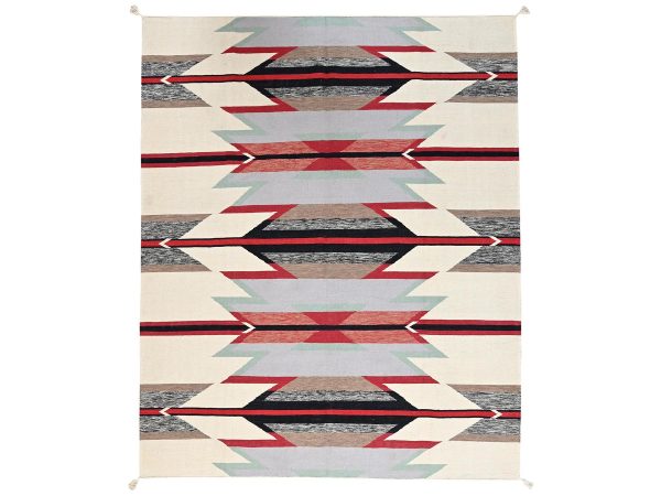 8'2"x10' Bone White, Flat Weave, American Indian Southwest Geometric Design, Hand Woven, 100% Wool, Oriental Rug HR2269