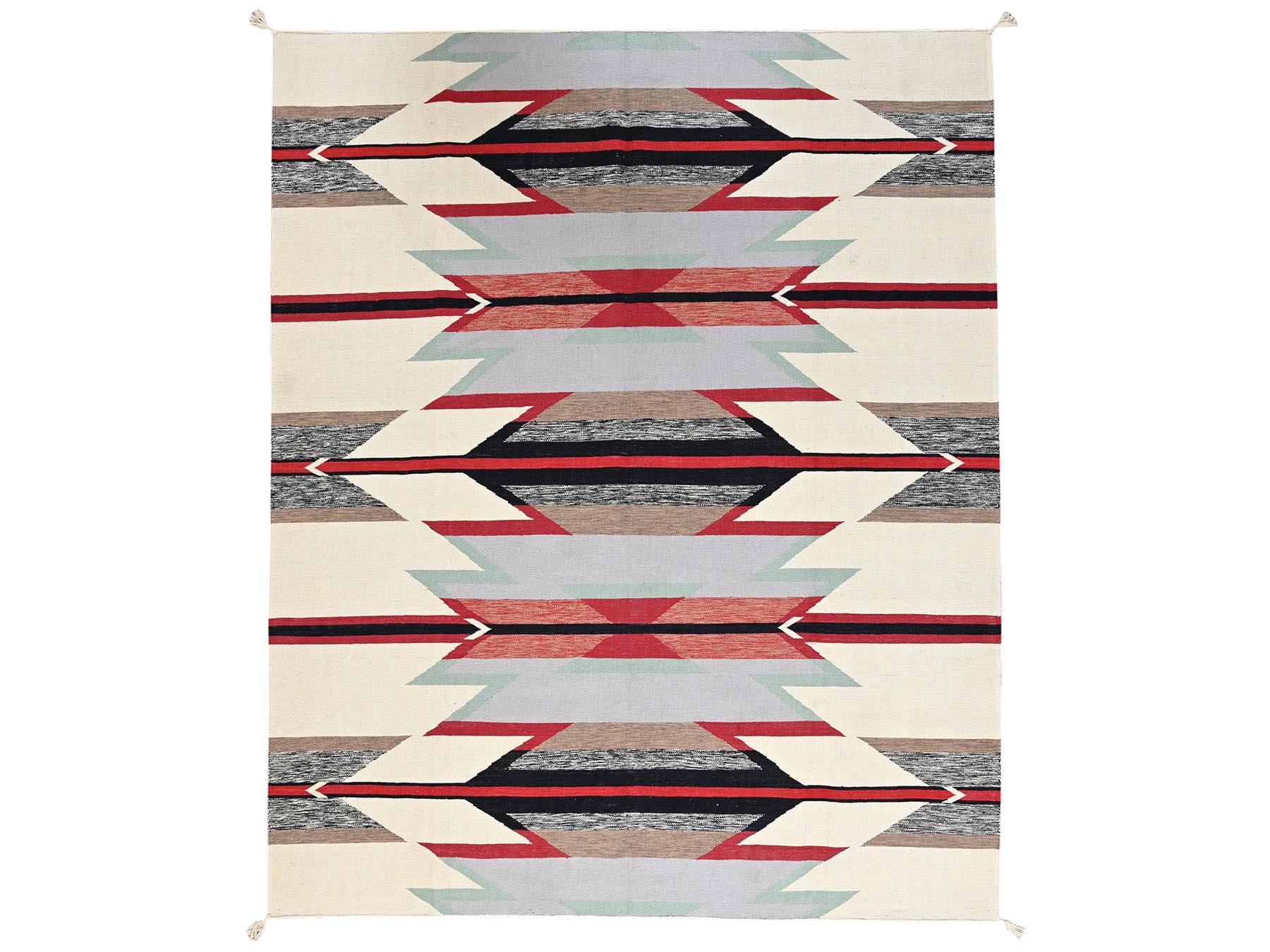8'2"x10' Bone White, Flat Weave, American Indian Southwest Geometric Design, Hand Woven, 100% Wool, Oriental Rug HR2269