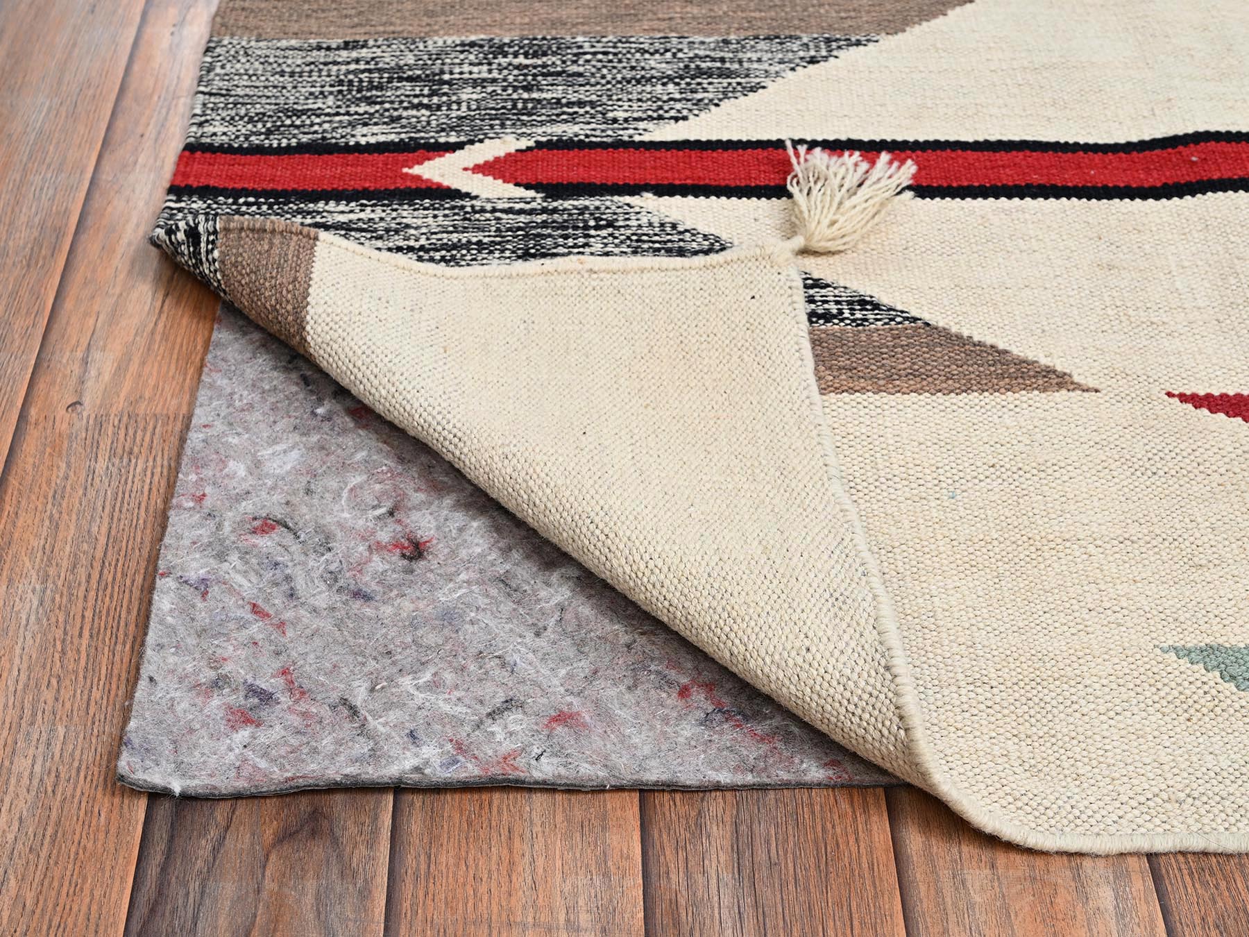 8'2"x10' Bone White, Flat Weave, American Indian Southwest Geometric Design, Hand Woven, 100% Wool, Oriental Rug HR2269 - Image 3