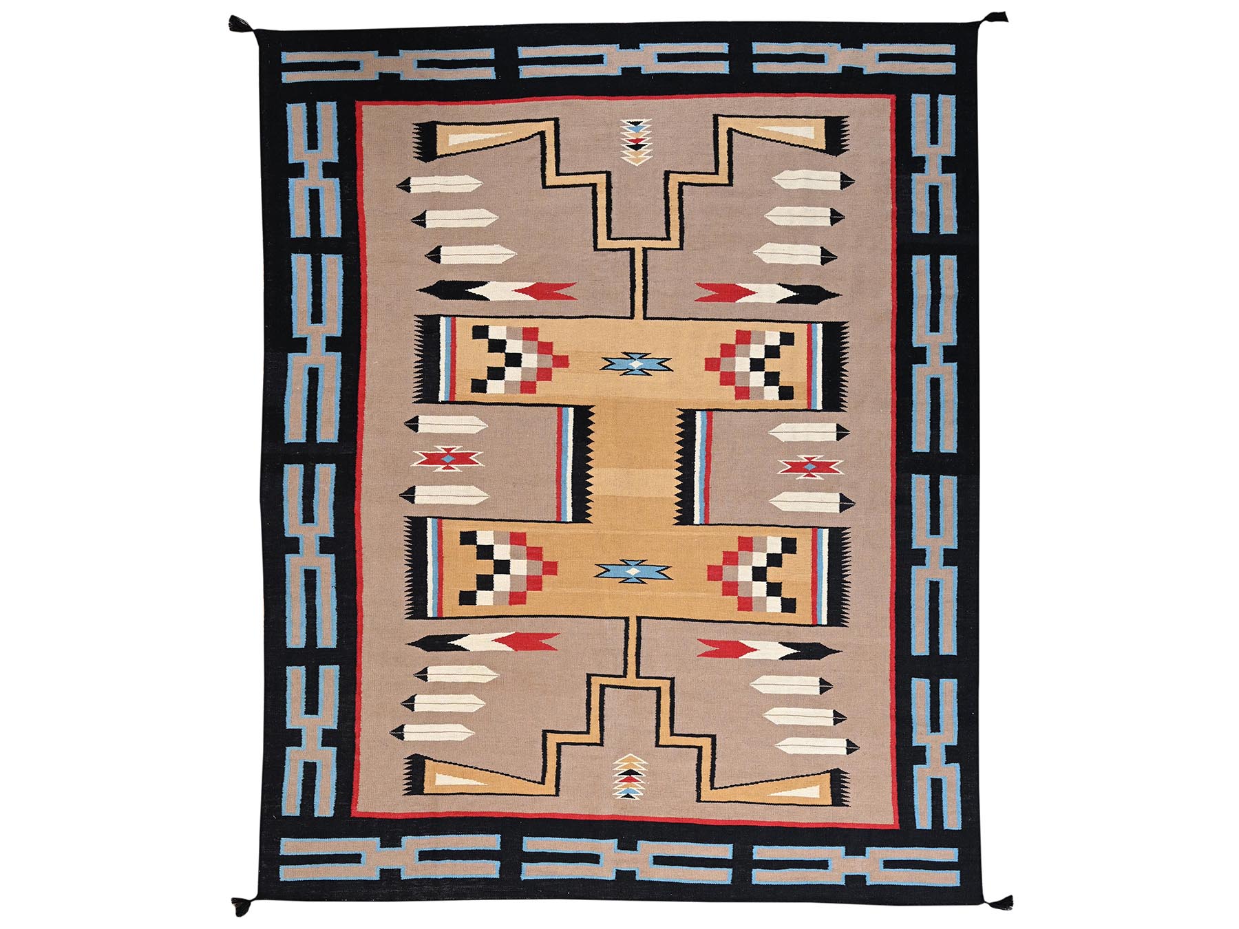 9'5"x11'7" Beaver Brown, Flat Weave, American Indian Southwest Geometric Design, Hand Woven, 100% Wool, Oriental Rug HR2273