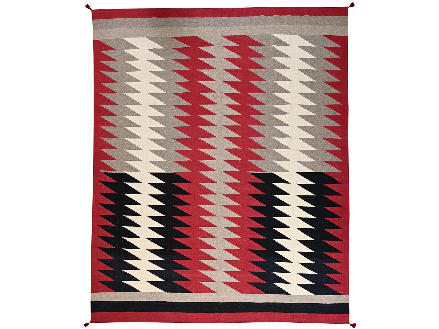 12'x15' Crimson Red, Flat Weave, American Indian Southwest Geometric Design, Hand Woven, 100% Wool, XL, Oversized, Oriental Rug HR2275