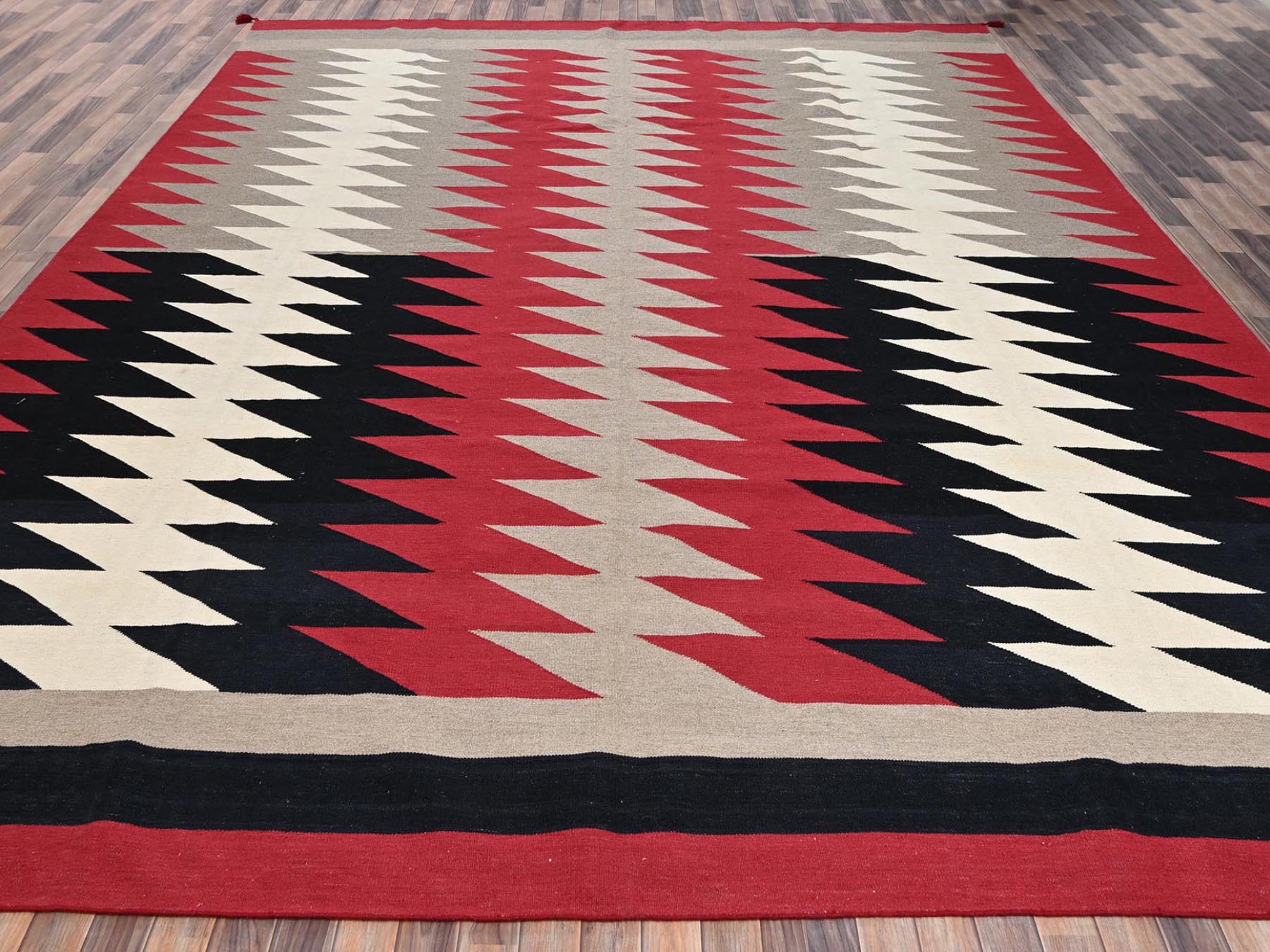 12'x15' Crimson Red, Flat Weave, American Indian Southwest Geometric Design, Hand Woven, 100% Wool, XL, Oversized, Oriental Rug HR2275 - Image 2