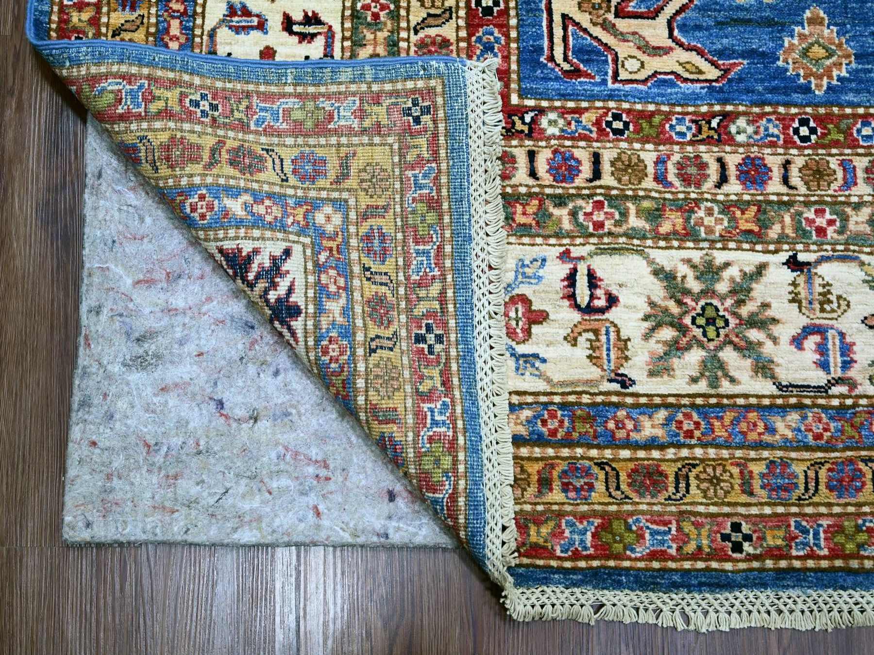 9'x12'2" Cerulean Blue, Pure Wool, Hand Knotted, Afghan Super Kazak with Geometric Motifs, Vegetable Dyes, Oriental Rug HR22770 - Image 4