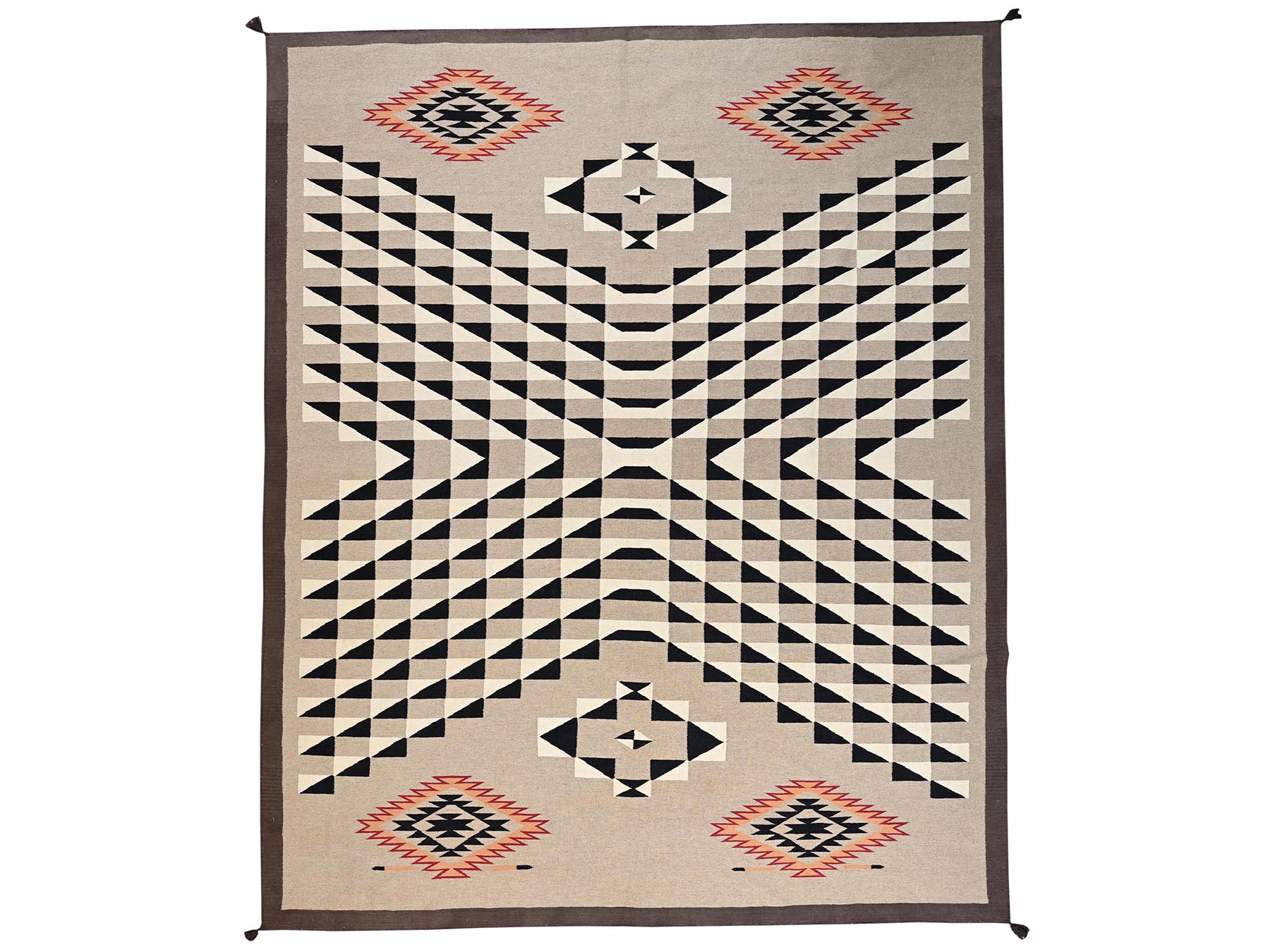 12'2"x14'9" Khaki Brown, Flat Weave, American Indian Southwest Geometric Design, Hand Woven, 100% Wool, XL, Oversized, Oriental Rug HR2280