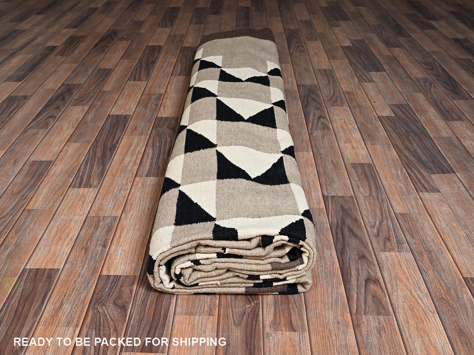 12'2"x14'9" Khaki Brown, Flat Weave, American Indian Southwest Geometric Design, Hand Woven, 100% Wool, XL, Oversized, Oriental Rug HR2280 - Image 6