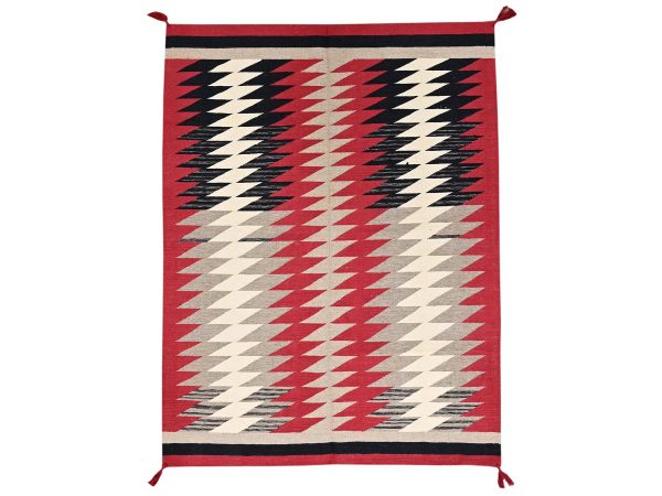 5'3"x7'1" Crimson Red, Flat Weave, American Indian Southwest Geometric Design, Hand Woven, 100% Wool, Oriental Rug HR2282