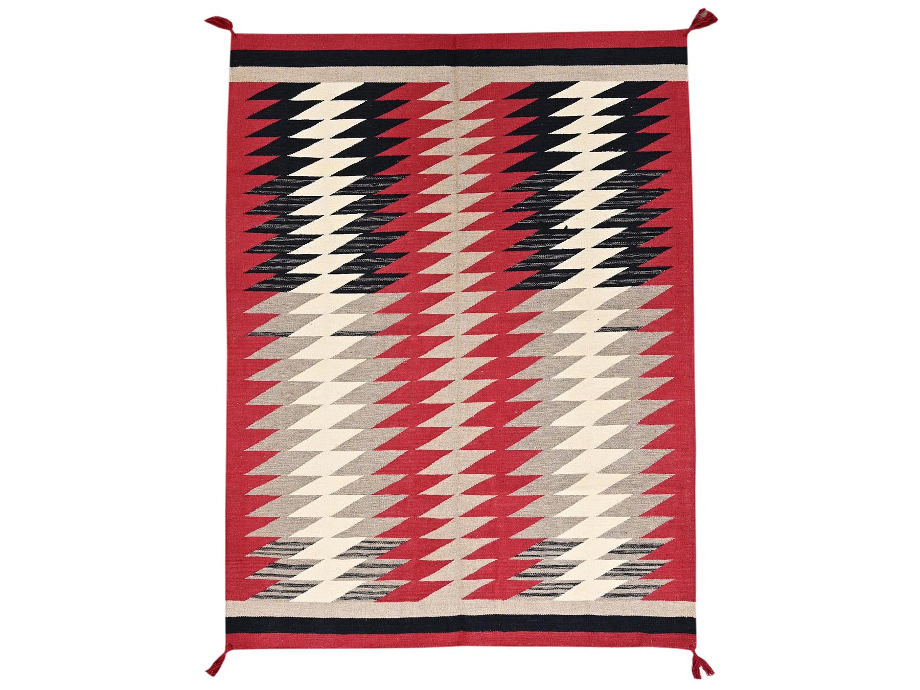 5'3"x7'1" Crimson Red, Flat Weave, American Indian Southwest Geometric Design, Hand Woven, 100% Wool, Oriental Rug HR2282