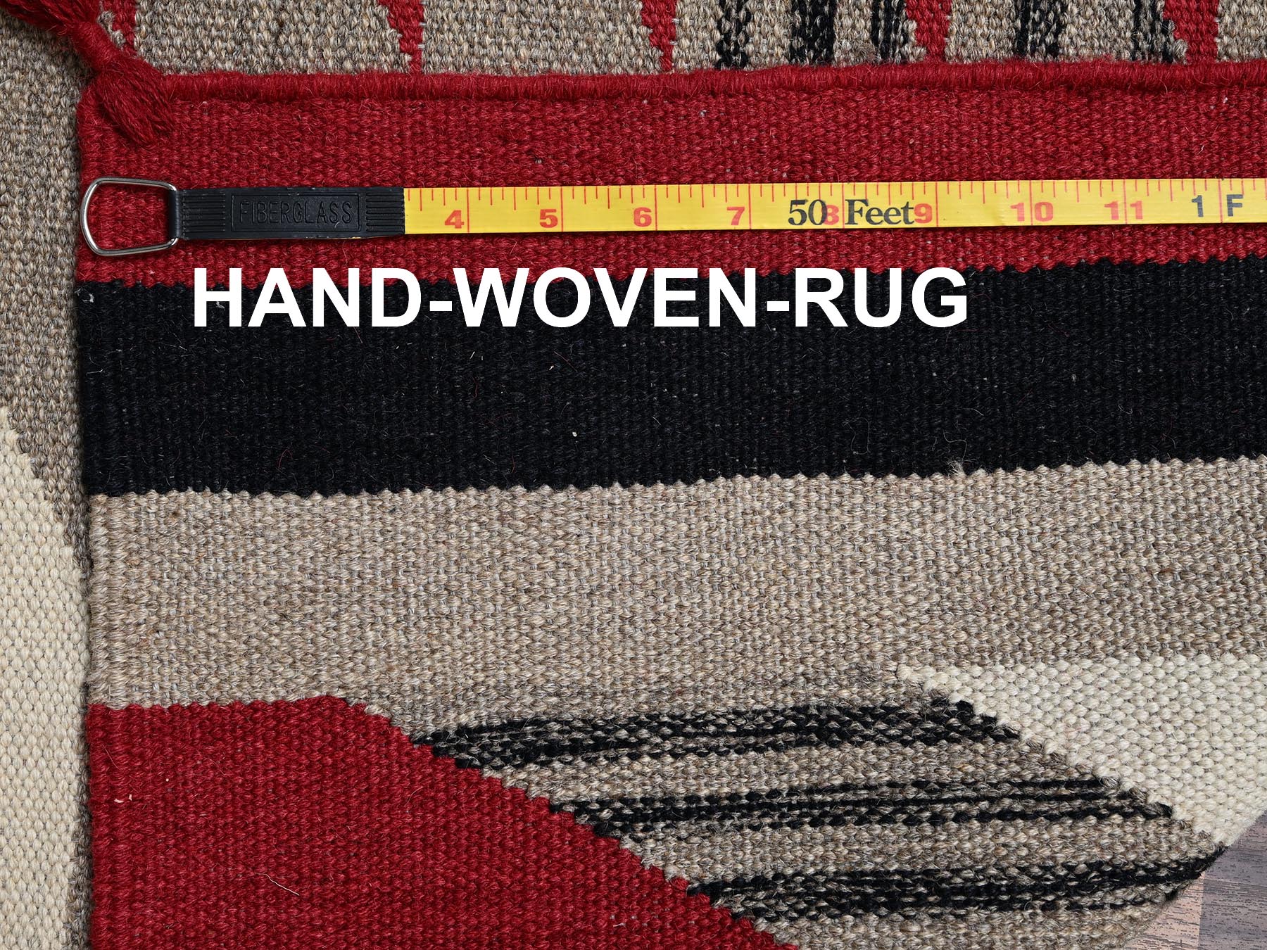 5'3"x7'1" Crimson Red, Flat Weave, American Indian Southwest Geometric Design, Hand Woven, 100% Wool, Oriental Rug HR2282 - Image 7