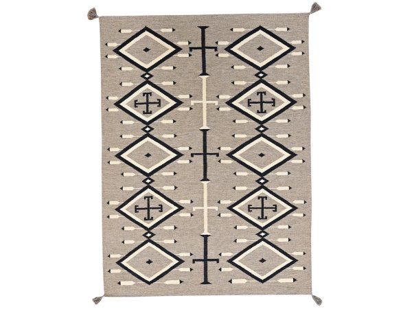 5'2"x7' Khaki Brown, Flat Weave, American Indian Southwest Geometric Design, Hand Woven, 100% Wool, Oriental Rug HR2286