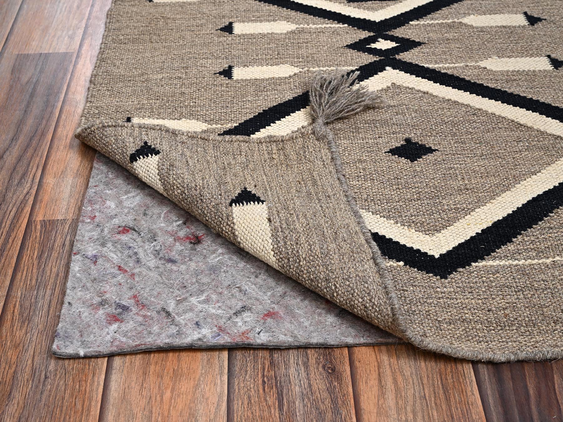 5'2"x7' Khaki Brown, Flat Weave, American Indian Southwest Geometric Design, Hand Woven, 100% Wool, Oriental Rug HR2286 - Image 3