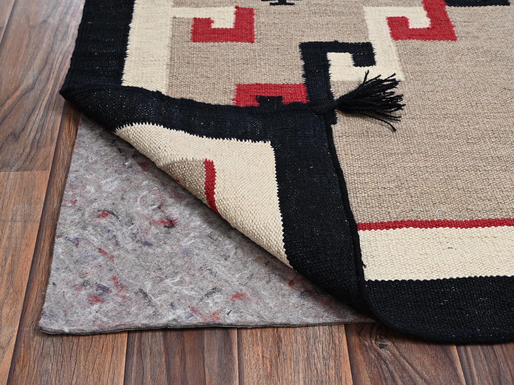 5'1"x7'2" Khaki Brown, Flat Weave, American Indian Southwest Geometric Design, Hand Woven, 100% Wool, Oriental Rug HR2287 - Image 3