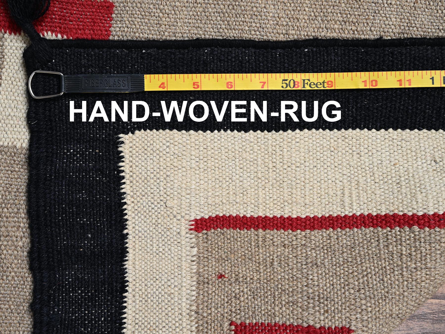 5'1"x7'2" Khaki Brown, Flat Weave, American Indian Southwest Geometric Design, Hand Woven, 100% Wool, Oriental Rug HR2287 - Image 7