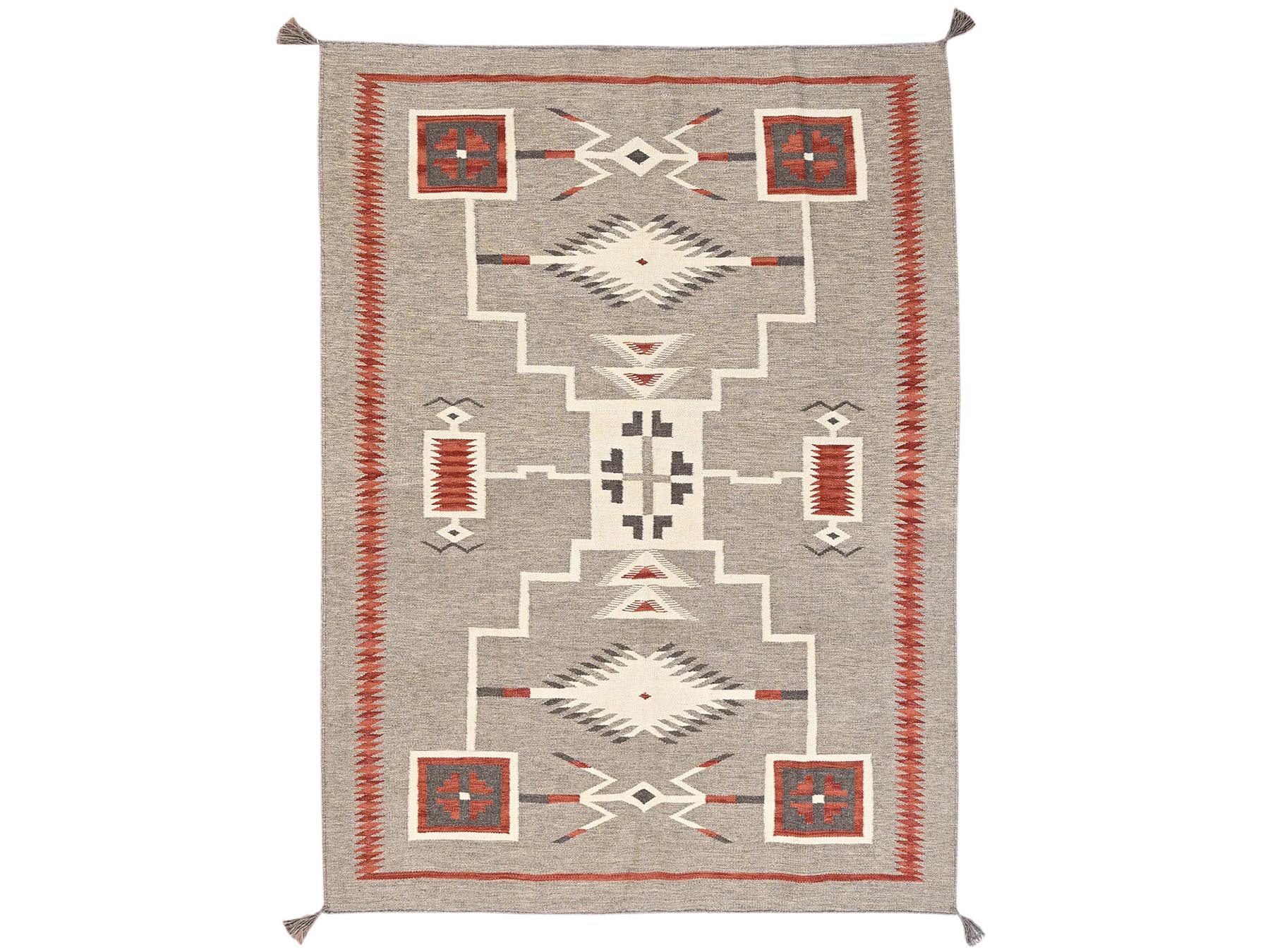 5'1"x7' Khaki Brown, American Indian Southwest Geometric Design, Hand Woven, Flat Weave, 100% Wool, Oriental Rug HR2289