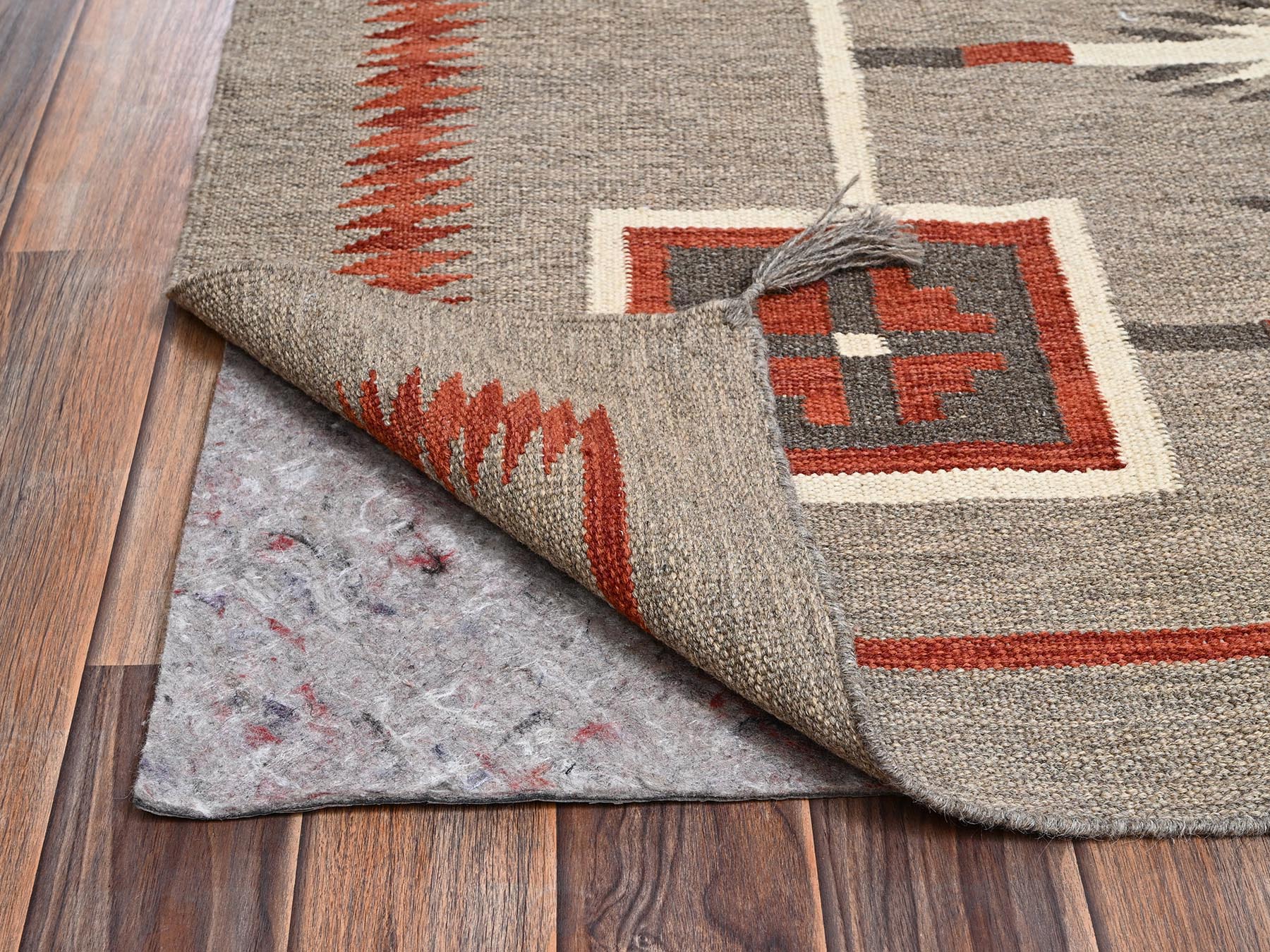 5'1"x7' Khaki Brown, American Indian Southwest Geometric Design, Hand Woven, Flat Weave, 100% Wool, Oriental Rug HR2289 - Image 3