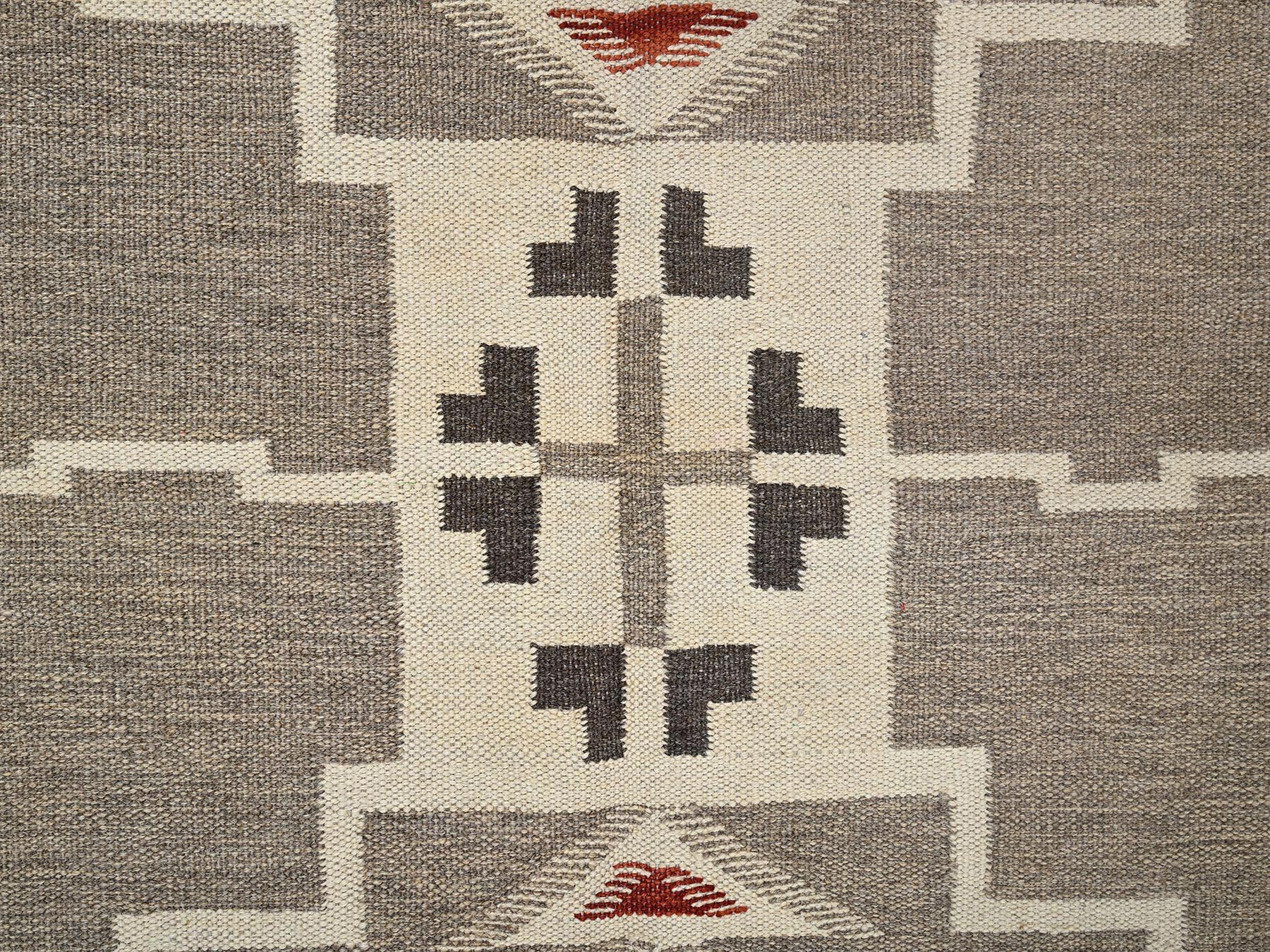 5'1"x7' Khaki Brown, American Indian Southwest Geometric Design, Hand Woven, Flat Weave, 100% Wool, Oriental Rug HR2289 - Image 4