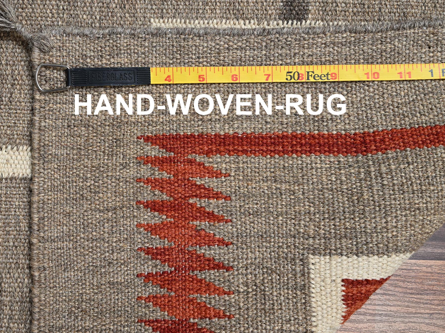 5'1"x7' Khaki Brown, American Indian Southwest Geometric Design, Hand Woven, Flat Weave, 100% Wool, Oriental Rug HR2289 - Image 7