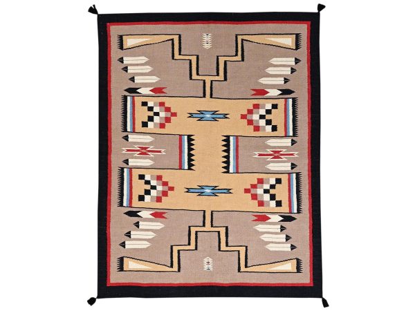 5'3"x6'10" Beaver Brown, Flat Weave, American Indian Southwest Geometric Design, Hand Woven, 100% Wool, Oriental Rug HR2291
