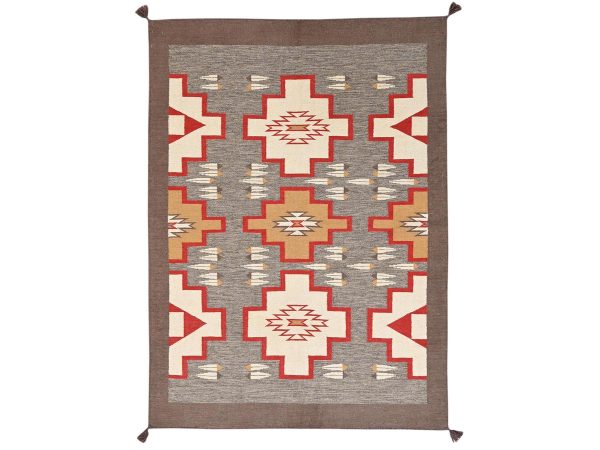 5'1"x7' Spanish Gray, Flat Weave, American Indian Southwest Geometric Design, Hand Woven, 100% Wool, Oriental Rug HR2292