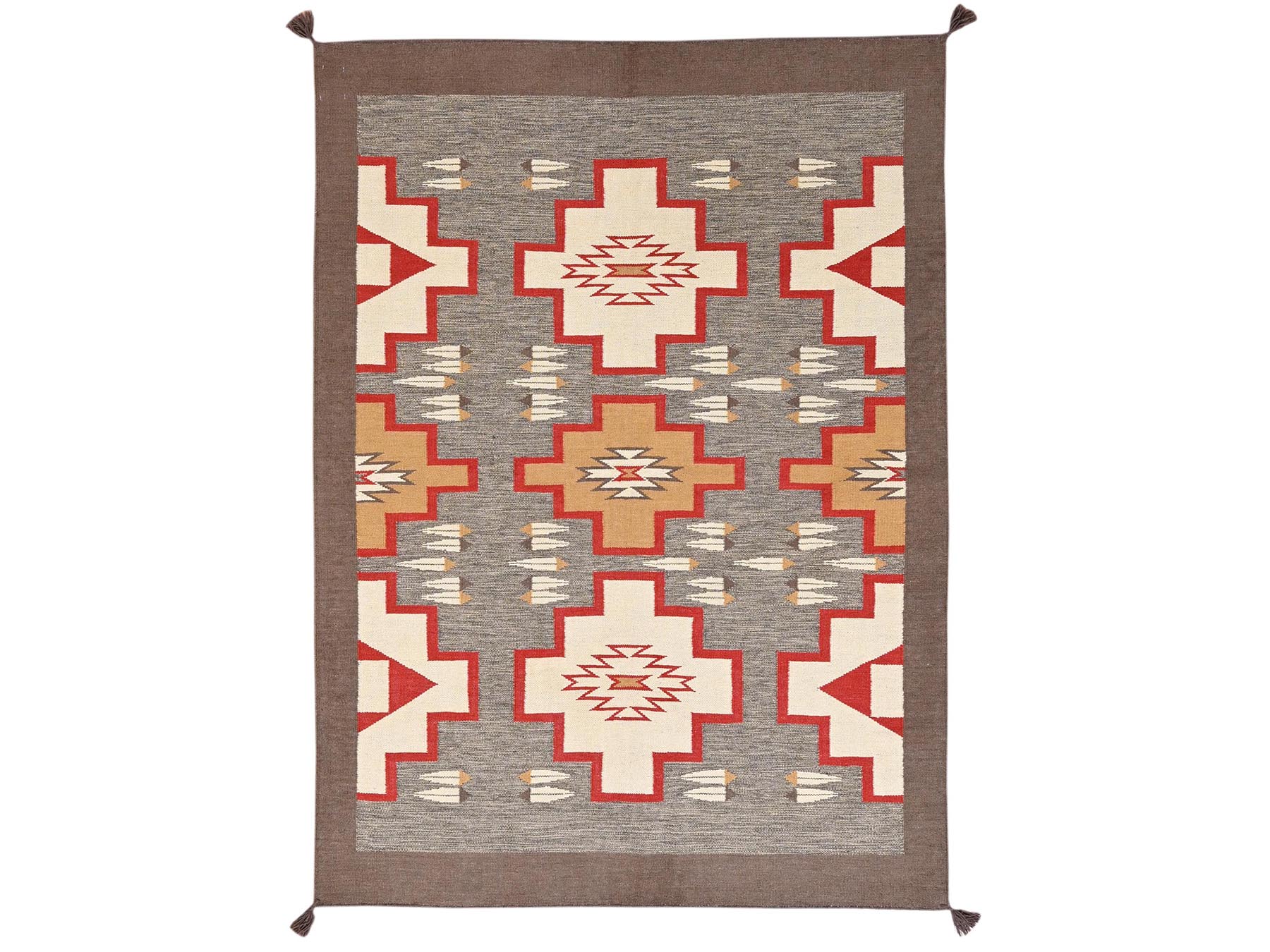 5'1"x7' Spanish Gray, Flat Weave, American Indian Southwest Geometric Design, Hand Woven, 100% Wool, Oriental Rug HR2292