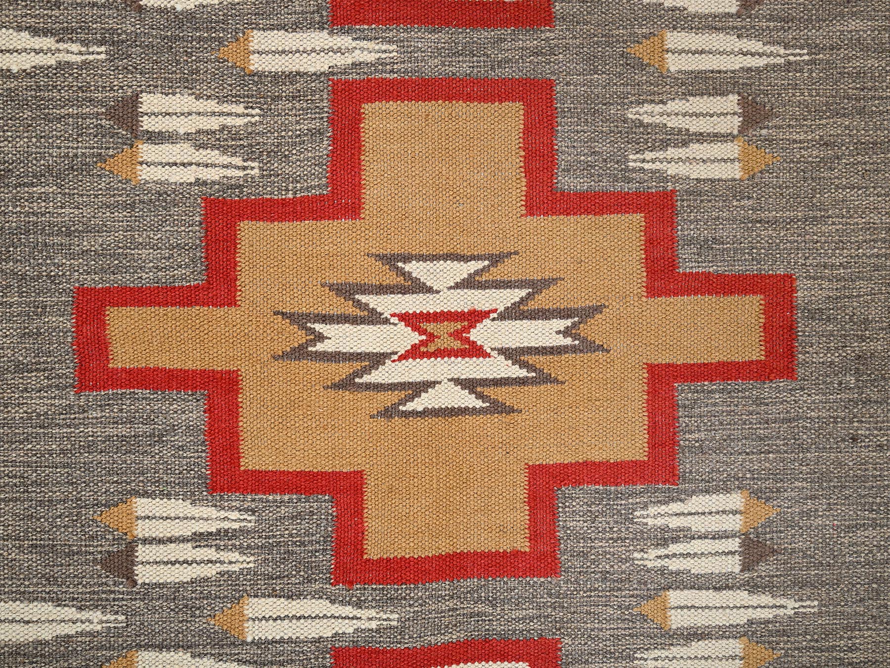 5'1"x7' Spanish Gray, Flat Weave, American Indian Southwest Geometric Design, Hand Woven, 100% Wool, Oriental Rug HR2292 - Image 4
